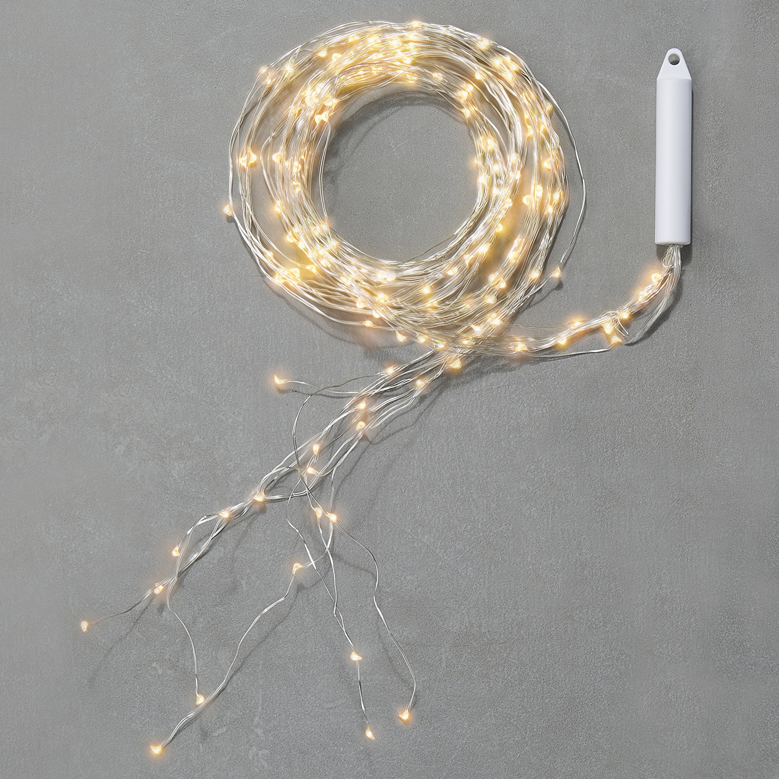 LampLust Fairy Spray String Lights - Waterproof Outdoor, 9 Strand Cascading Waterfall Garland Light, Warm White Twinkling LEDs, Silver Bendable Wire, 8.5 Feet, Cordless Battery Operated