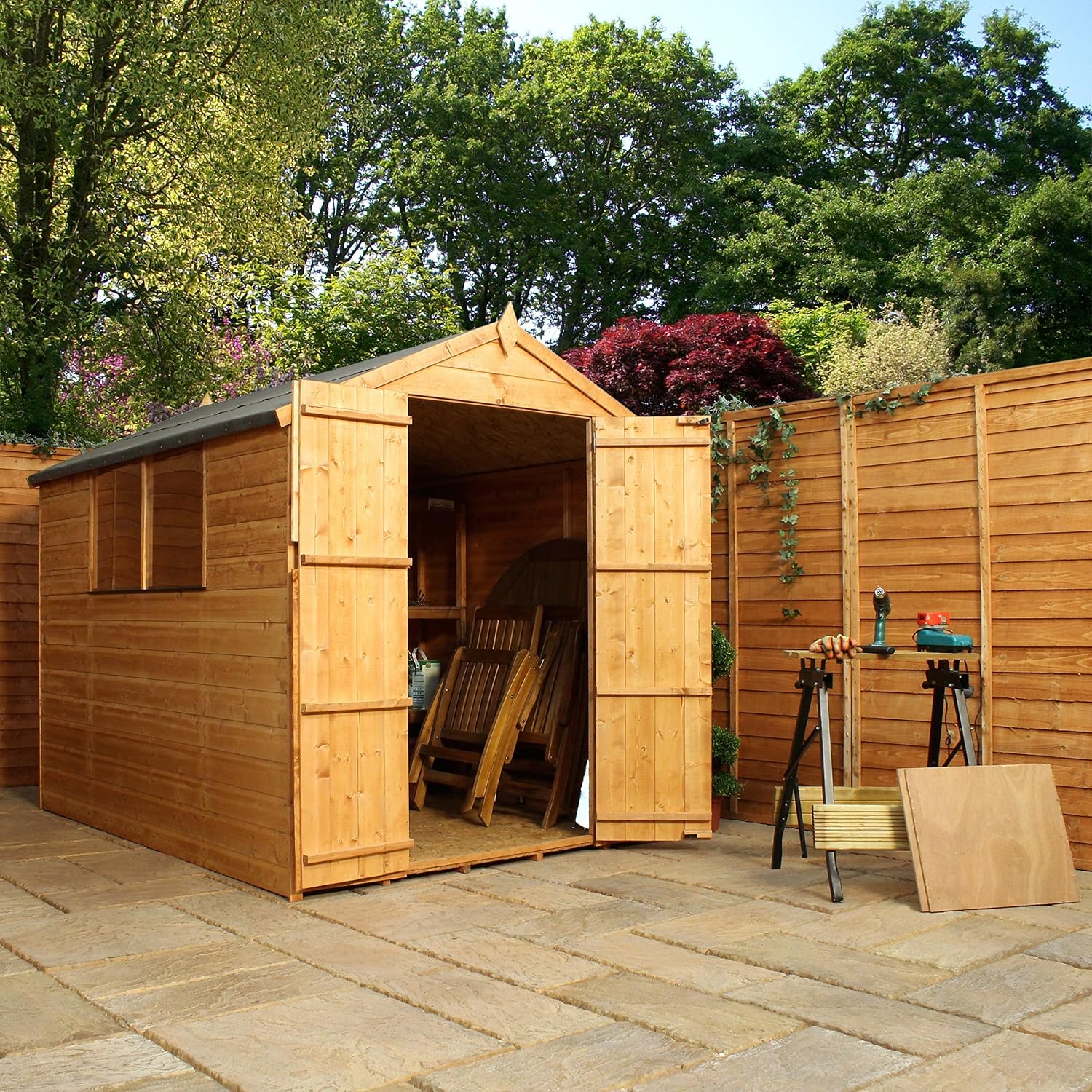 8ft x 6ft Tongue and Groove Apex Wooden Garden Shed With Double Doors