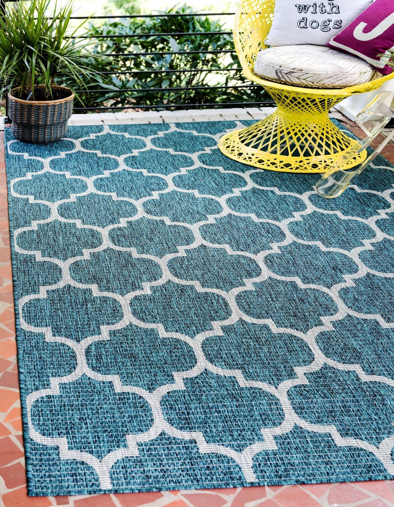 Unique Loom Outdoor Trellis Collection Area Rug (9' x 12' Rectangle, Teal/ Gray)