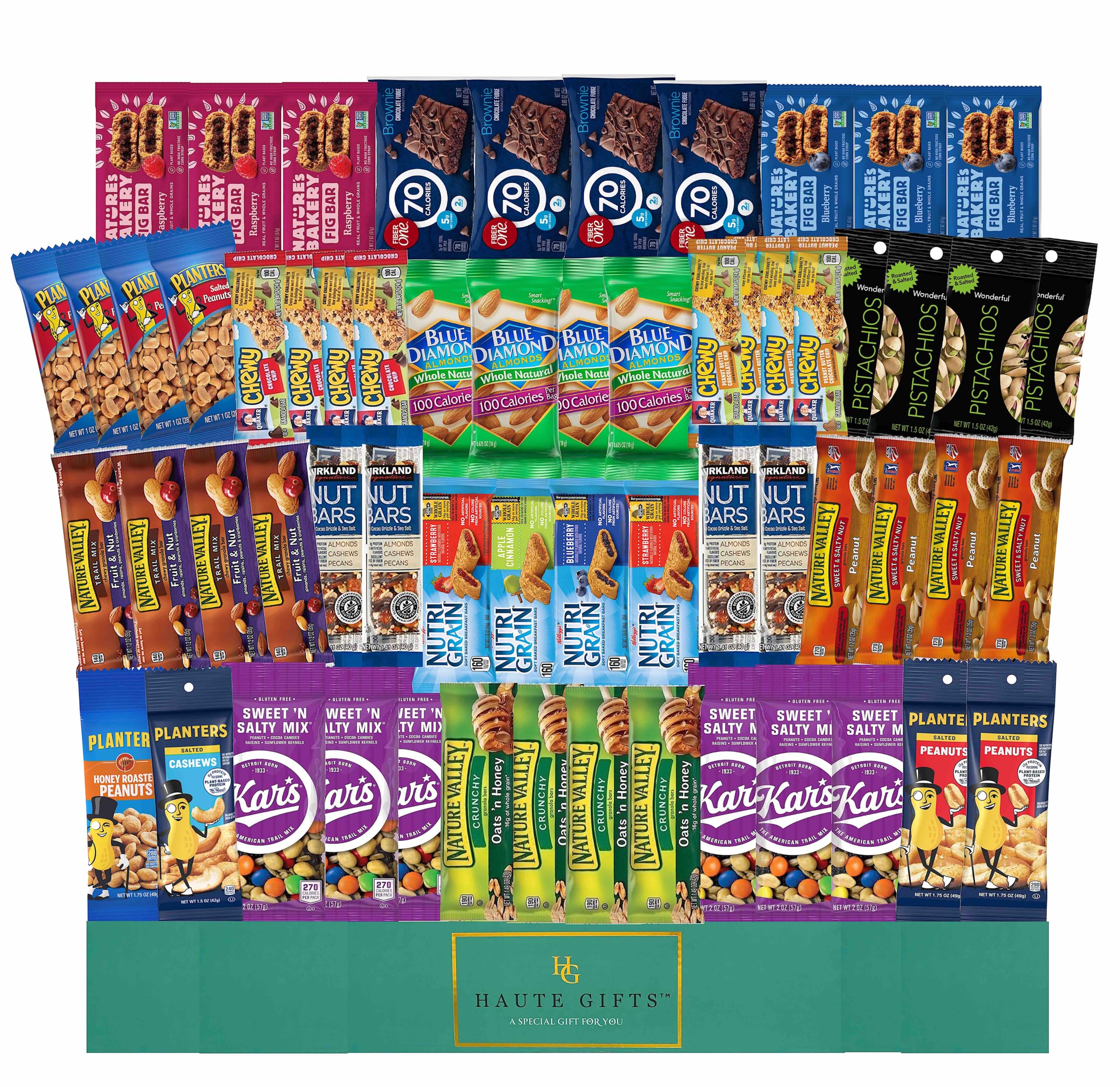 Ultimate Snack Care Package - (60 count) Bulk Variety Sampler, Bars, and Nuts Gift Box, Great For Office, Military, Travel, Students, Final Exams, OutdoorHALLOWEEN, Christmas, Thanks Giving, Friends & Family, (60)