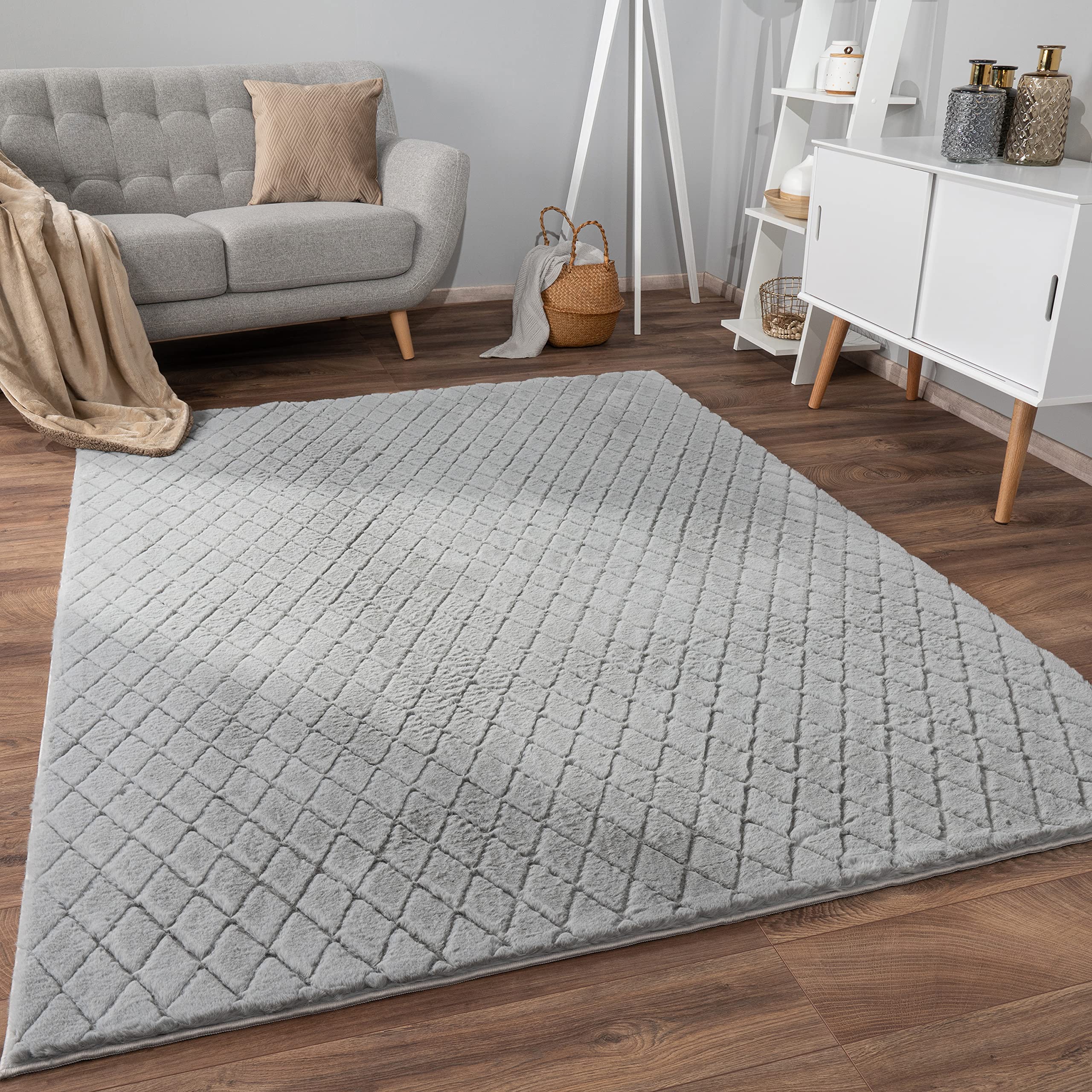 Paco Home Weicher Flauschiger moderner Bubble Wohnzimmer Teppich Hochflor Fell Geometrisches Design Hoch-Tief-Effekt, Grösse:160x220 cm, Farbe:Grau 2