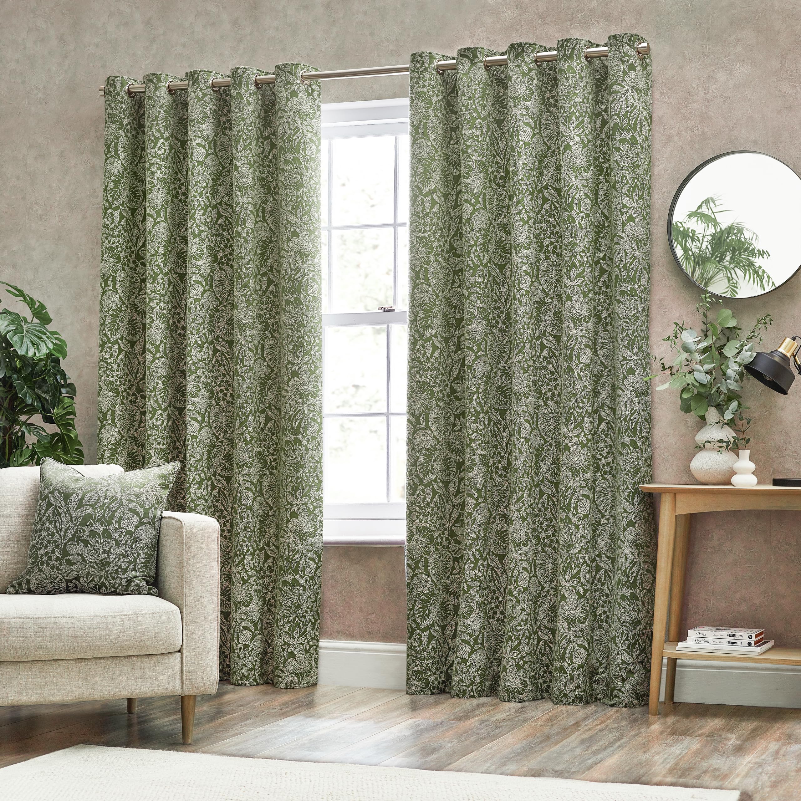 furn. Wylder Nature Bali Botanical Jacquard Eyelet Curtains, Olive, W 66.1" x L 53.9" (1 Panels) - Image 2