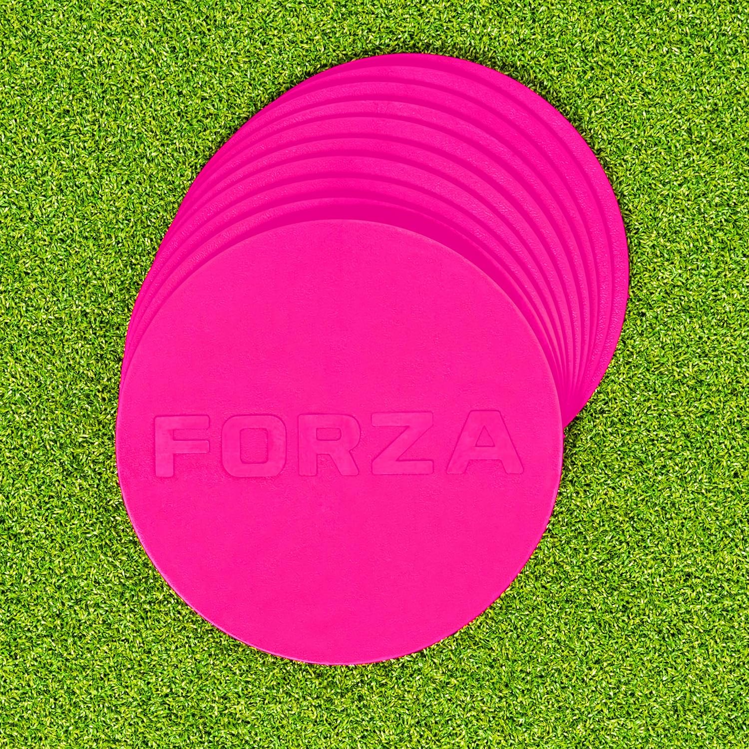 FORZA Flat Disc Markers | Brightly Colored Training Markers for Soccer & Outdoor Play – Available in Mini (Set of 20) or Standard (Set of 10)