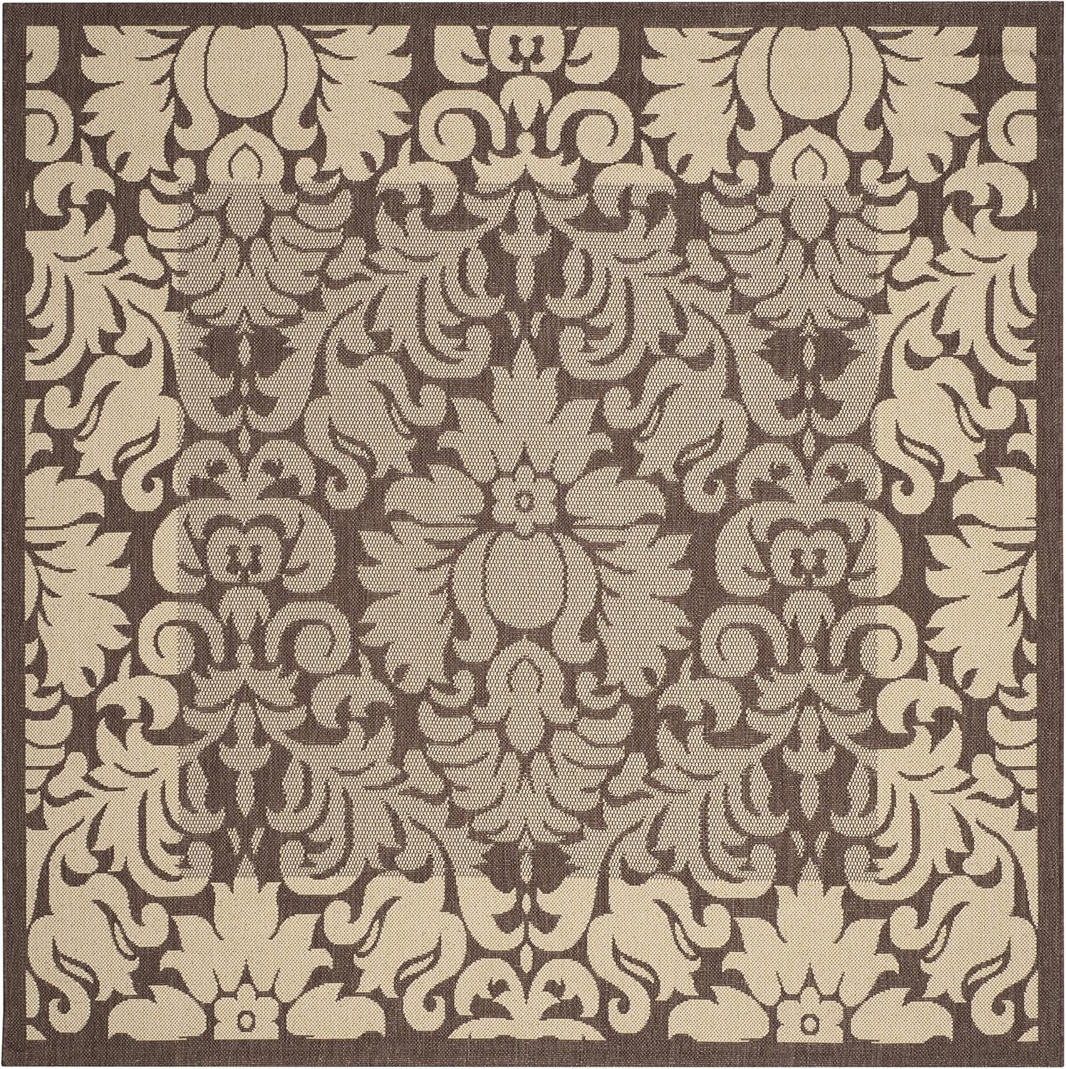 SAFAVIEH Washable Rug Outdoor Courtyard Collection - 6'7" Square, Chocolate & Natural, Non-Shedding & Easy Cleaning, Ideal for Patio, Backyard, Mudroom (CY2727-3409)