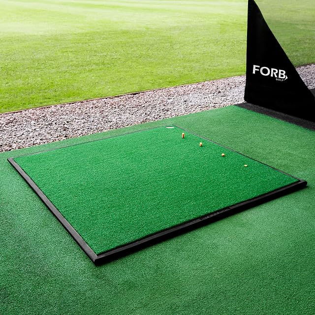 FORB Driving Range Golf Practice Mat With Golf Tees | Professional Quality | Optional Rubber Mat Base & Tray | 30mm Artificial Grass - Golf Training Aids