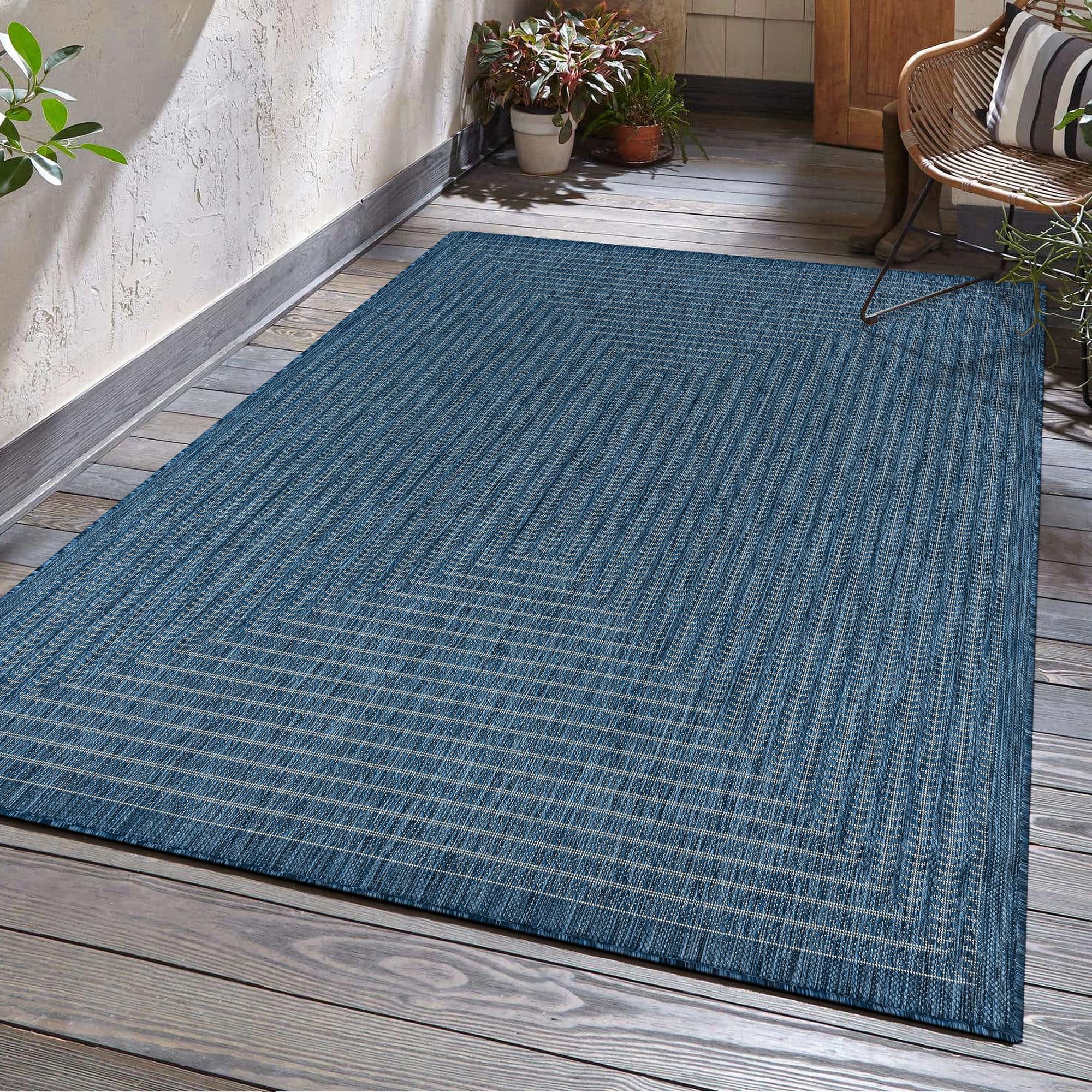 Adiva Rugs Outdoor Indoor Area Rug, Weather Resistant, Easy to Clean, Stain Resistant Floor Mat for Dining Room, Backyard, Deck, Patio (Azure Denim