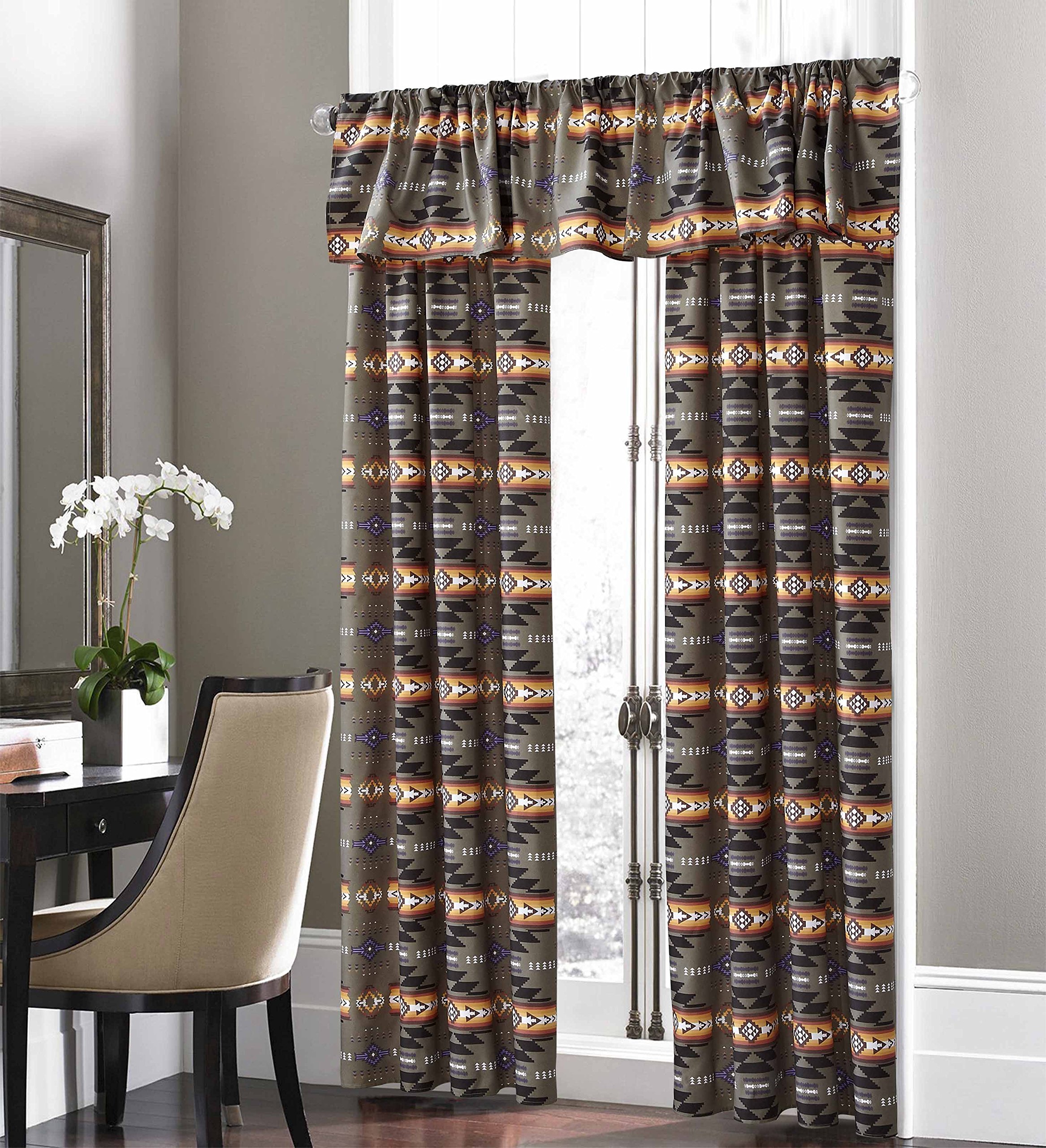 Nu Trendz SignatureSouthwest Design (Navajo Print) Grey 5 Piece Curtain Set, Design #16112