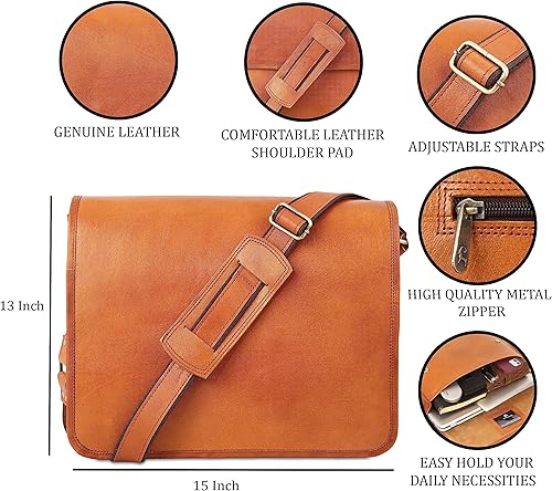 Miniatura 6 de URBAN LEATHER Laptop Shoulder Messenger Bag - Vintage Brown Handmade Satchel Briefcase Bag for Men