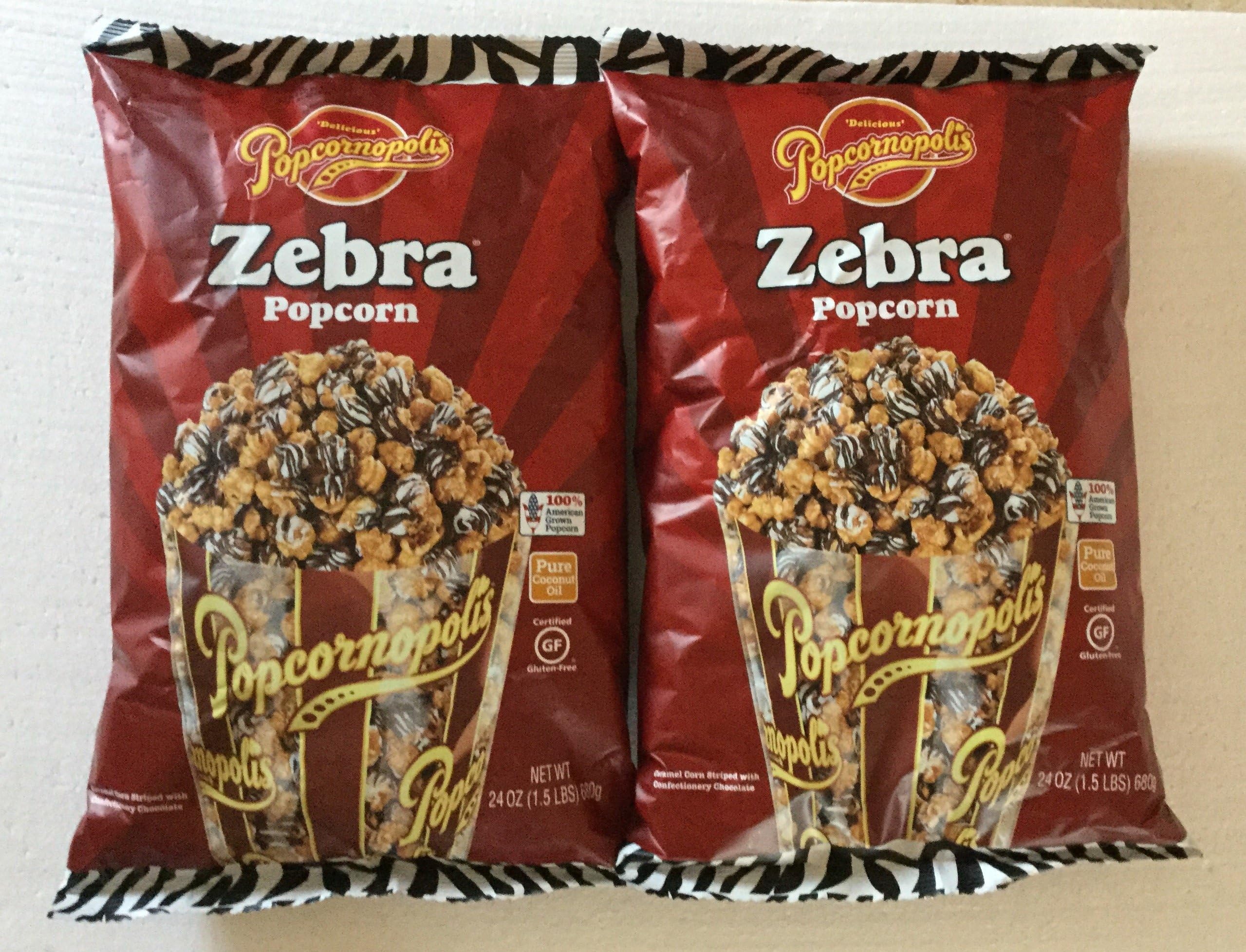 Popcornopolis Zebra Popcorn - 24 Oz. Bag - Gluten Free with 0 Trans Fat (Pack of 2)