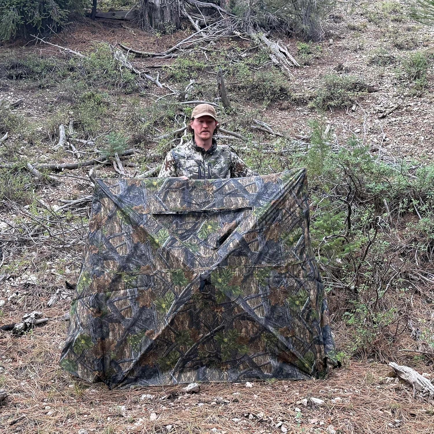 AUSCAMOTEK 3-Panel See-Through Ground Blind with Adjustable Side Panels for Deer Turkey Duck Hunting - Image 7