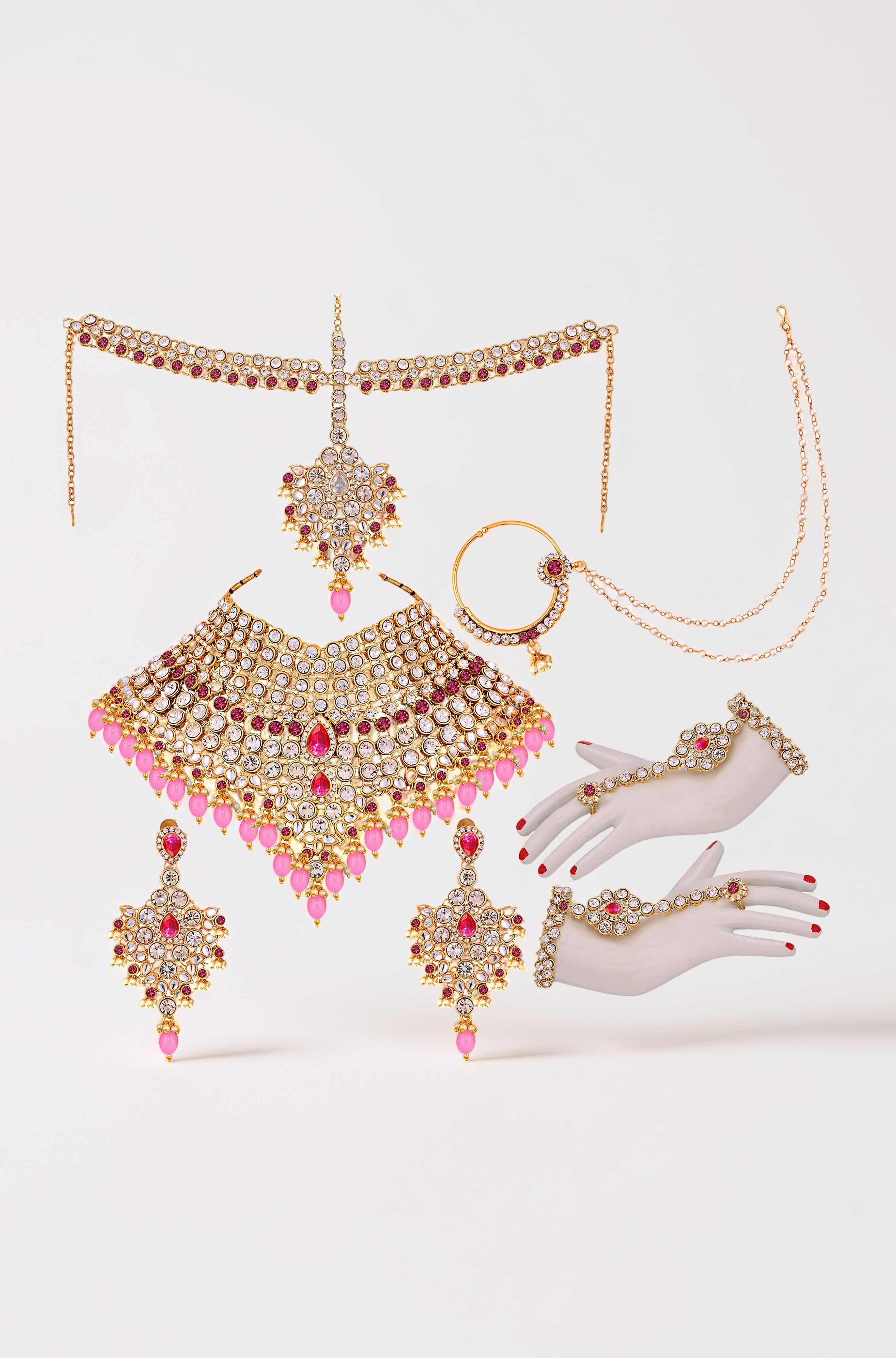 Lucky Jewellery Wedding Designer Gold Plated Dulhan Choker Bridal Set with sheeshpatti for Girls & Women (2475-L1ZS-KD124-)