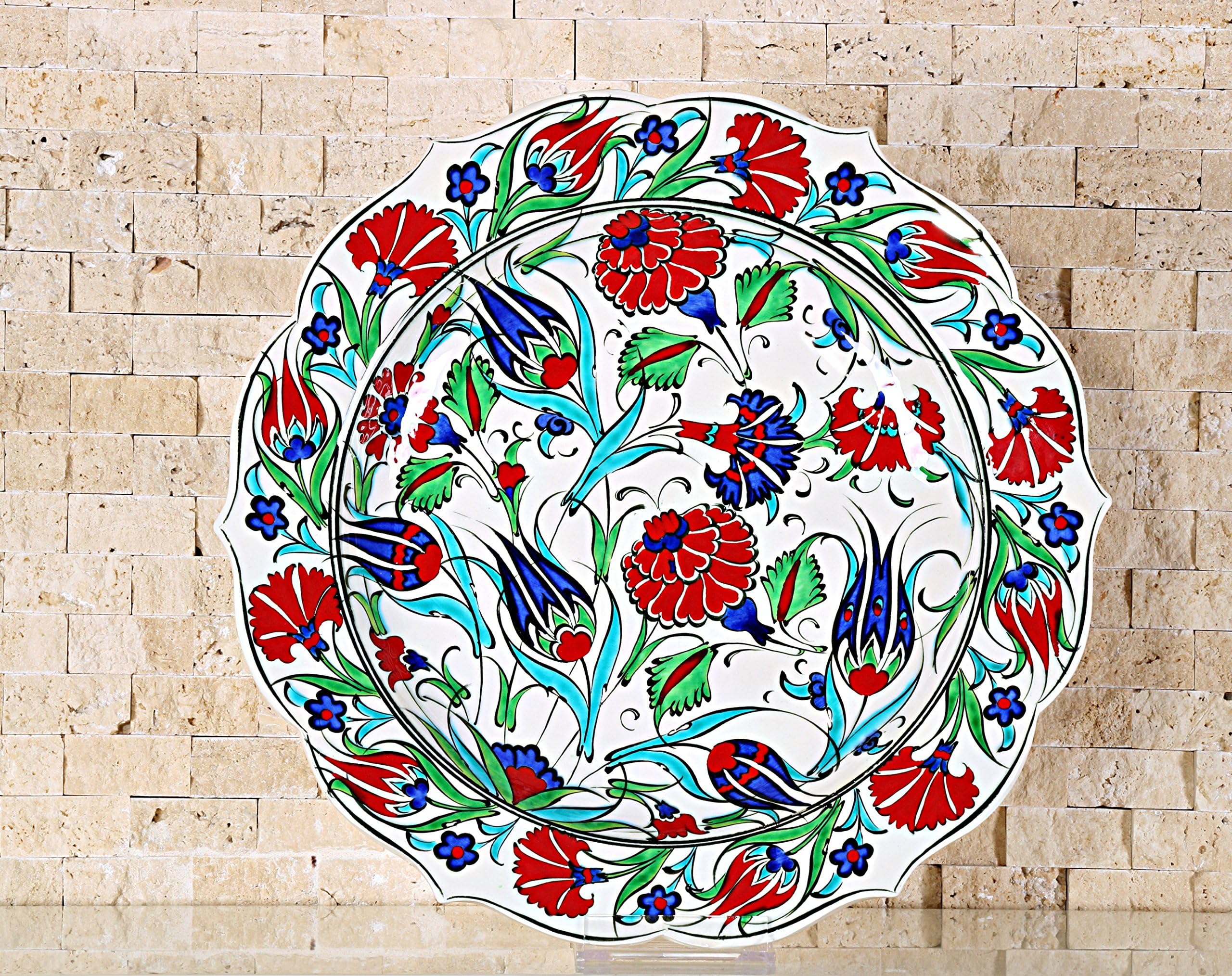 Handmade Handpainted Turkish Ottoman Ceramic Plate Floral Pattern 12"(30cm) Diameter
