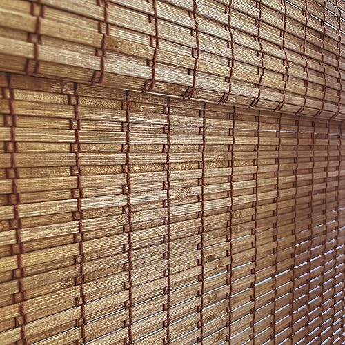 Miniatura 4 de MOOD Persianas de bambú personalizadas, rústicas, persianas romanas de bambú sin cordones para ventanas y puertas (tejido natural), nogal rústico