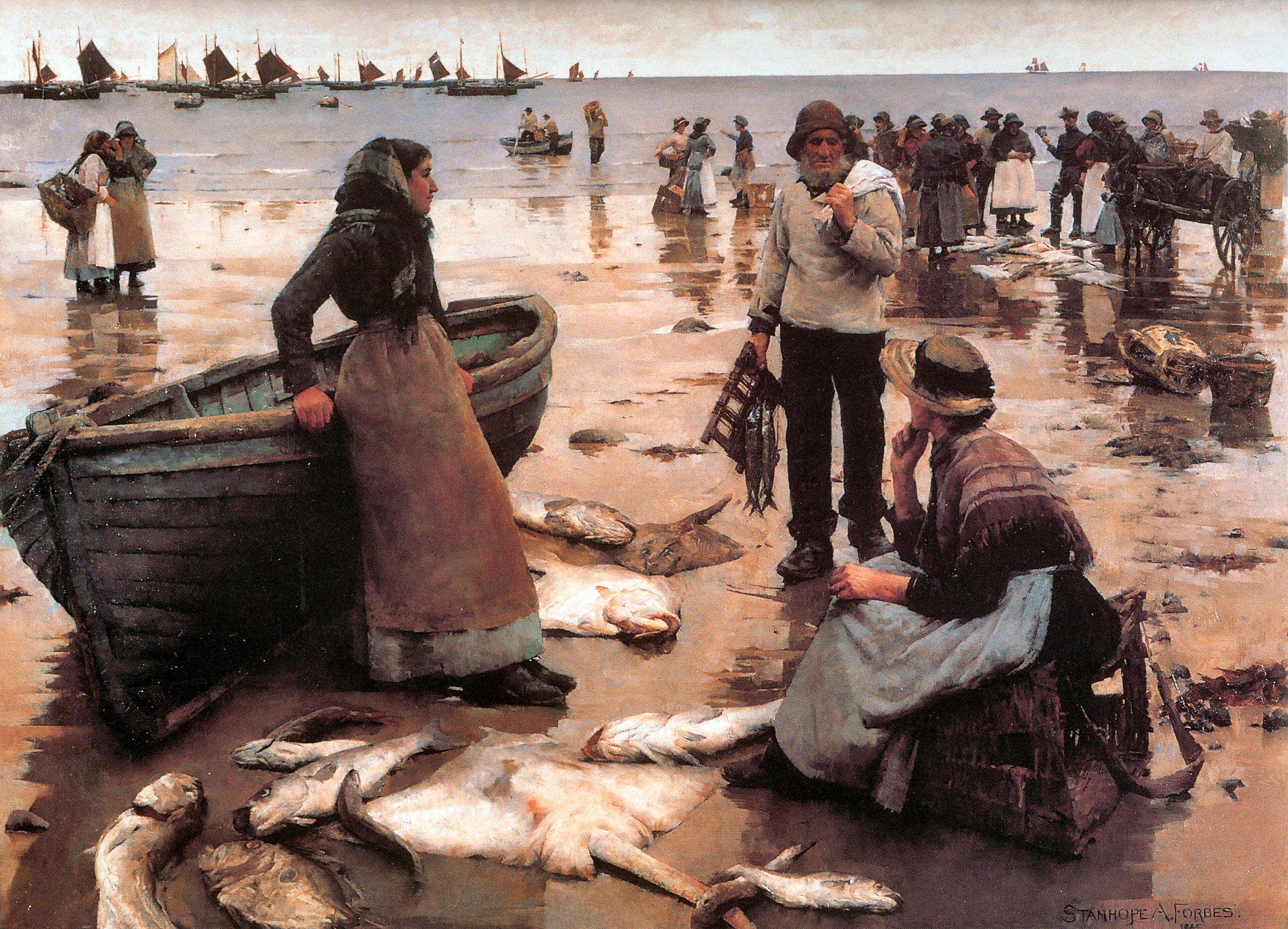 Stanhope Alexander Forbes 166 A Fish Sale on a Cornish Beach 1885 Art Print/Poster for Living Room