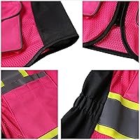 Vista 7 de Chaleco de seguridad para mujeres, chaleco de trabajo reflectante de alta visibilidad con 9 bolsillos múltiples y cremallera