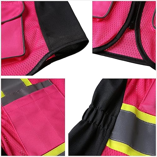 Miniatura 7 de Chaleco de seguridad para mujeres, chaleco de trabajo reflectante de alta visibilidad con 9 bolsillos múltiples y cremallera