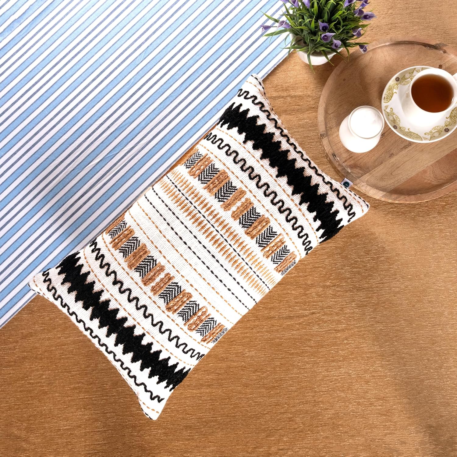 ZOMI Throw Pillow Covers Set of 2 Cotton Textured Geometric Striped Tribal Cushion Covers 12x20 Inch Boho Lumbar Decorative Rectangular Accent Pillowcase for Sofa Couch Bed Living Room (Pattern Pulse)