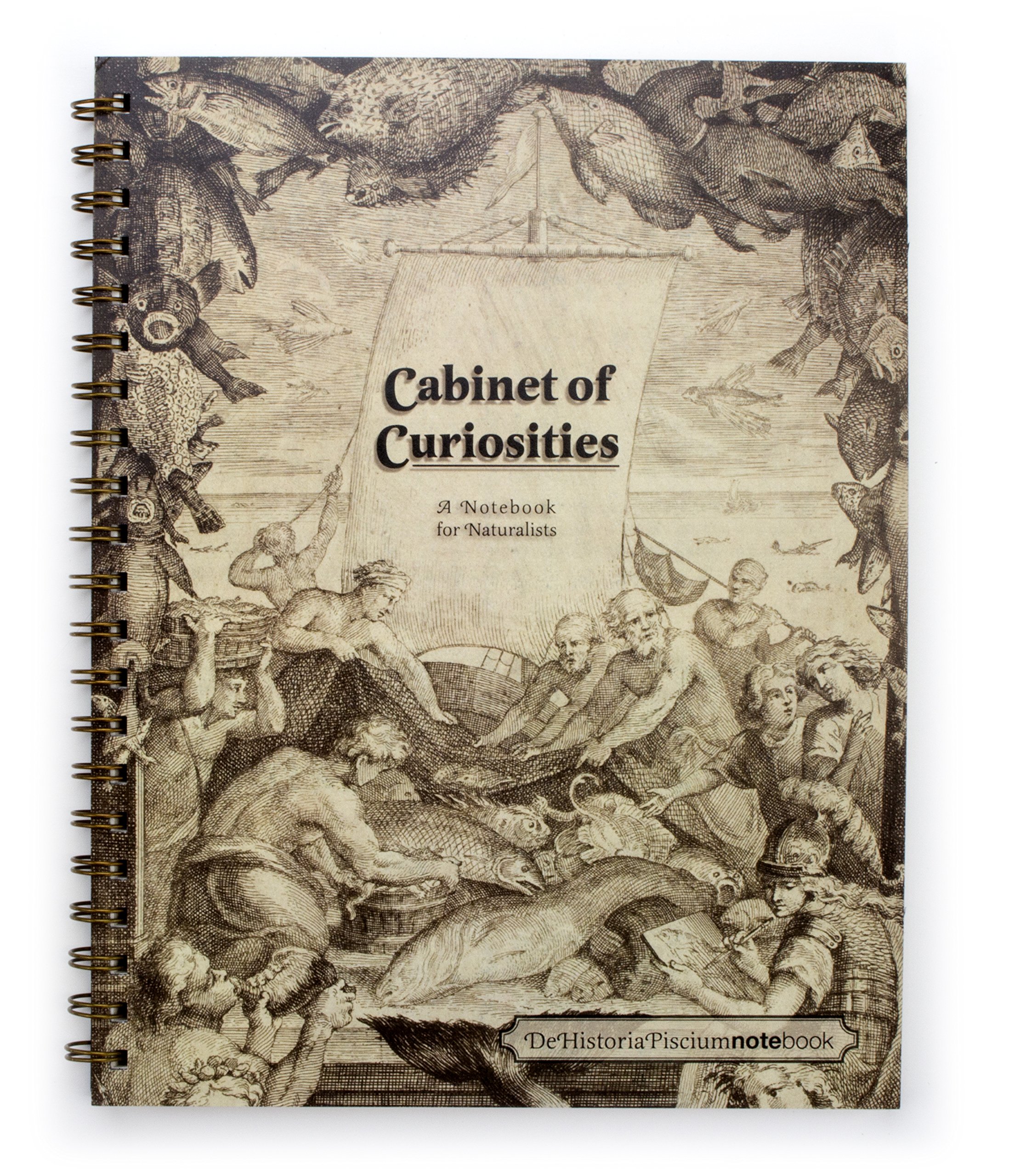 Cabinet of Curiosities · De Historia Piscium NoteBook · Side-Bound Notebook, 140 Off-White Pages with Various Fish Illustrations (8.5 x 11 inches)