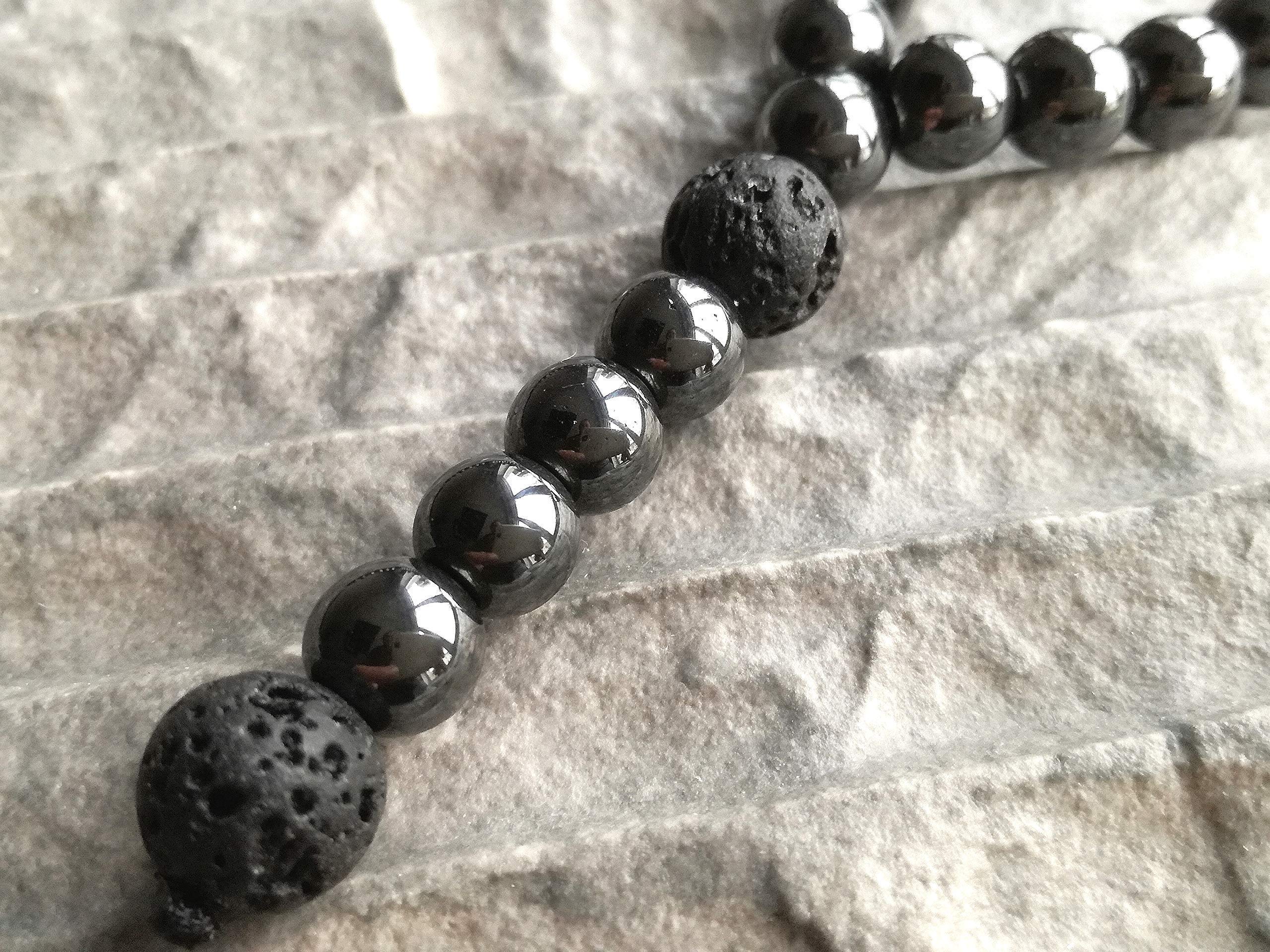 Collar piedra semipreciosa de Lava Hematita cuentas 10mm cadena Y-collar para hombre Mujer damas rosario