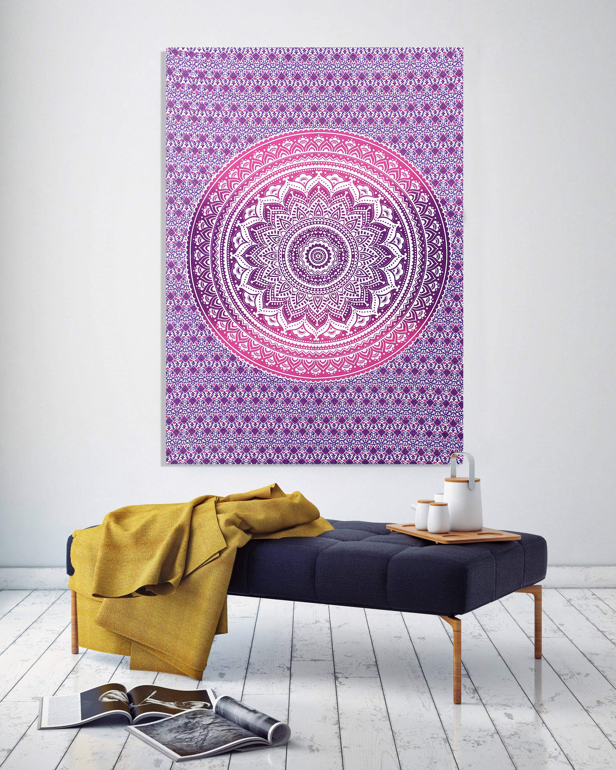 THE ART BOX Hippie Mandala Wall Hangings Ombre Large Tapestry Pink and White - Indian Cotton Beach Throw Wall Blanket, Bohemian Decor Tapestrys - Bedroom Aesthetic Tapestries - 30x40 inch