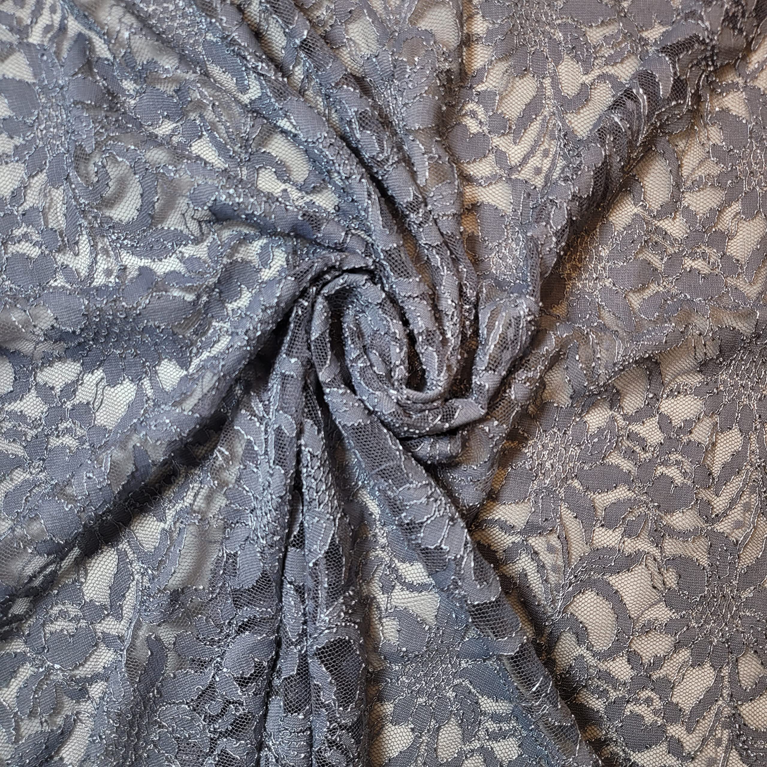 African Vintage Embroidery Bridal Nigerian French Embroidery Corded Budget Guipure Lace Mesh Net Fabric 54" Corded Budget Guipure Lace Mesh Net Fabric 54" (2 Meter, Silver Grey Corded Floral) — image 1
