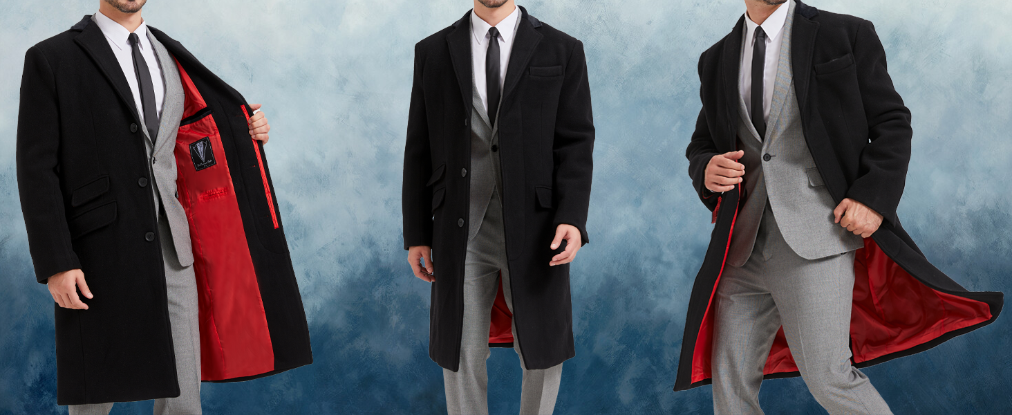 The Platinum Tailor Mens Black Overcoat Wool & Cashmere Covert