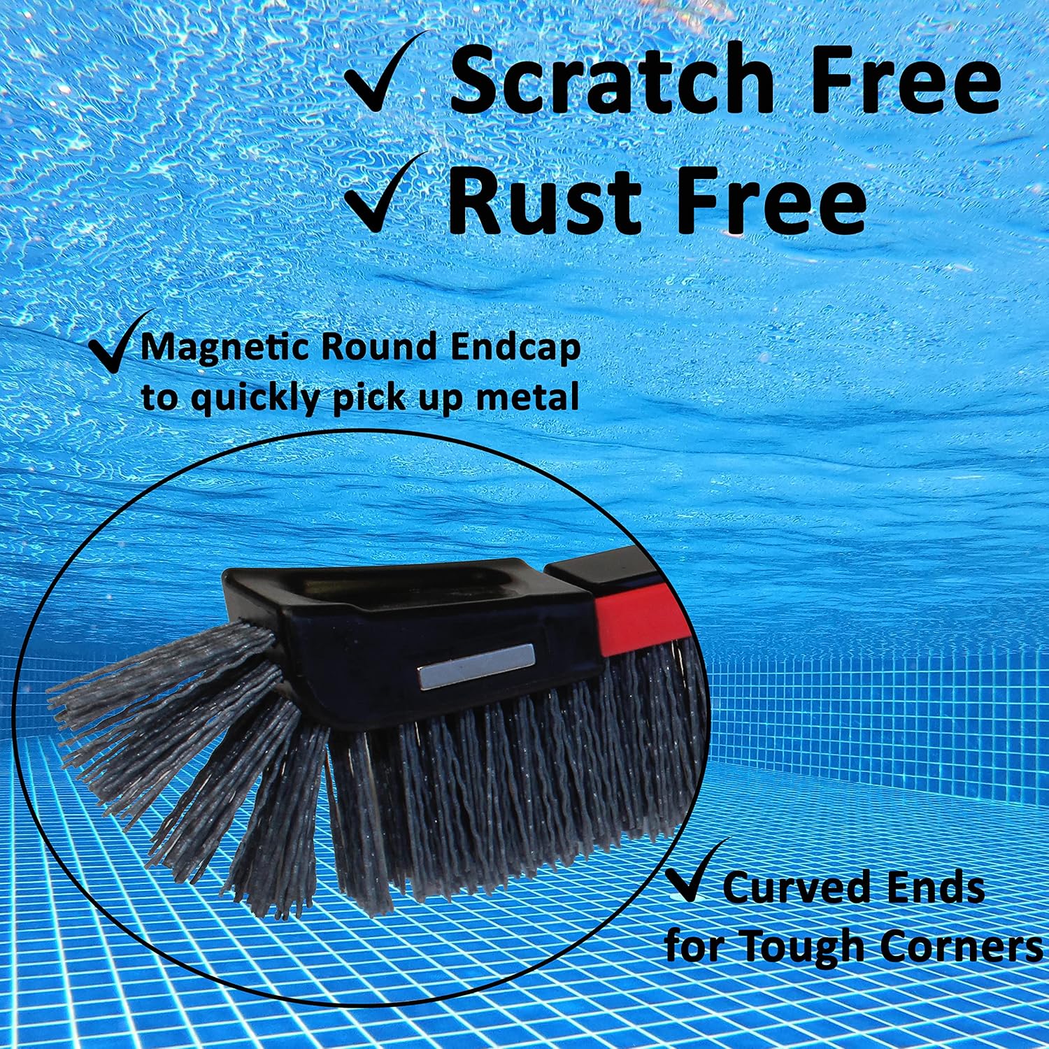 SKIMLITE MANUFACTURING Spartan SP1022 All Grit Cleaning Pool Brush Head 22" Heavy Duty Nylon Bristles for Wall Corner Tile Floor Swimming Pools Scratch Free Curved Edges & Reinforced Metal Handle