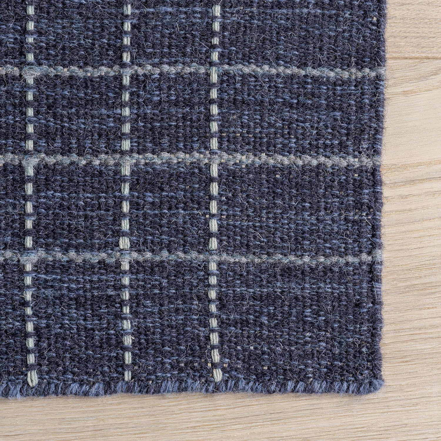 Rugs USA Charlie Blue/Ivory, 2'6" x 8', Handmade, Geometric, Wool & Cotton, Soft and Cozy, High Traffic, Stain Resistant, Easy Clean, Durable Runner for Bedroom, Living Room, Dining, Den, Foyer