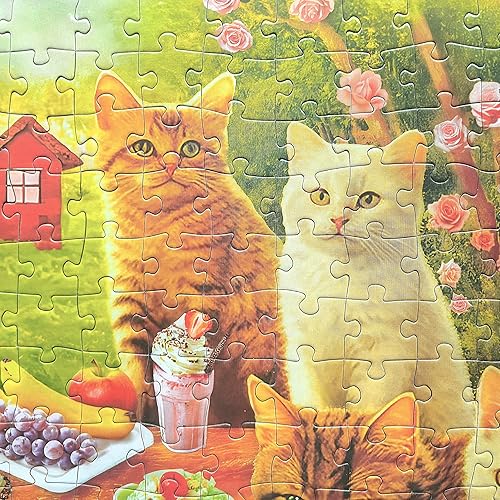 Miniatura 4 de Rompecabezas de 300 piezas para adultos, rompecabezas para niños, rompecabezas de piezas grandes para personas mayores, gatitos de picnic y postres