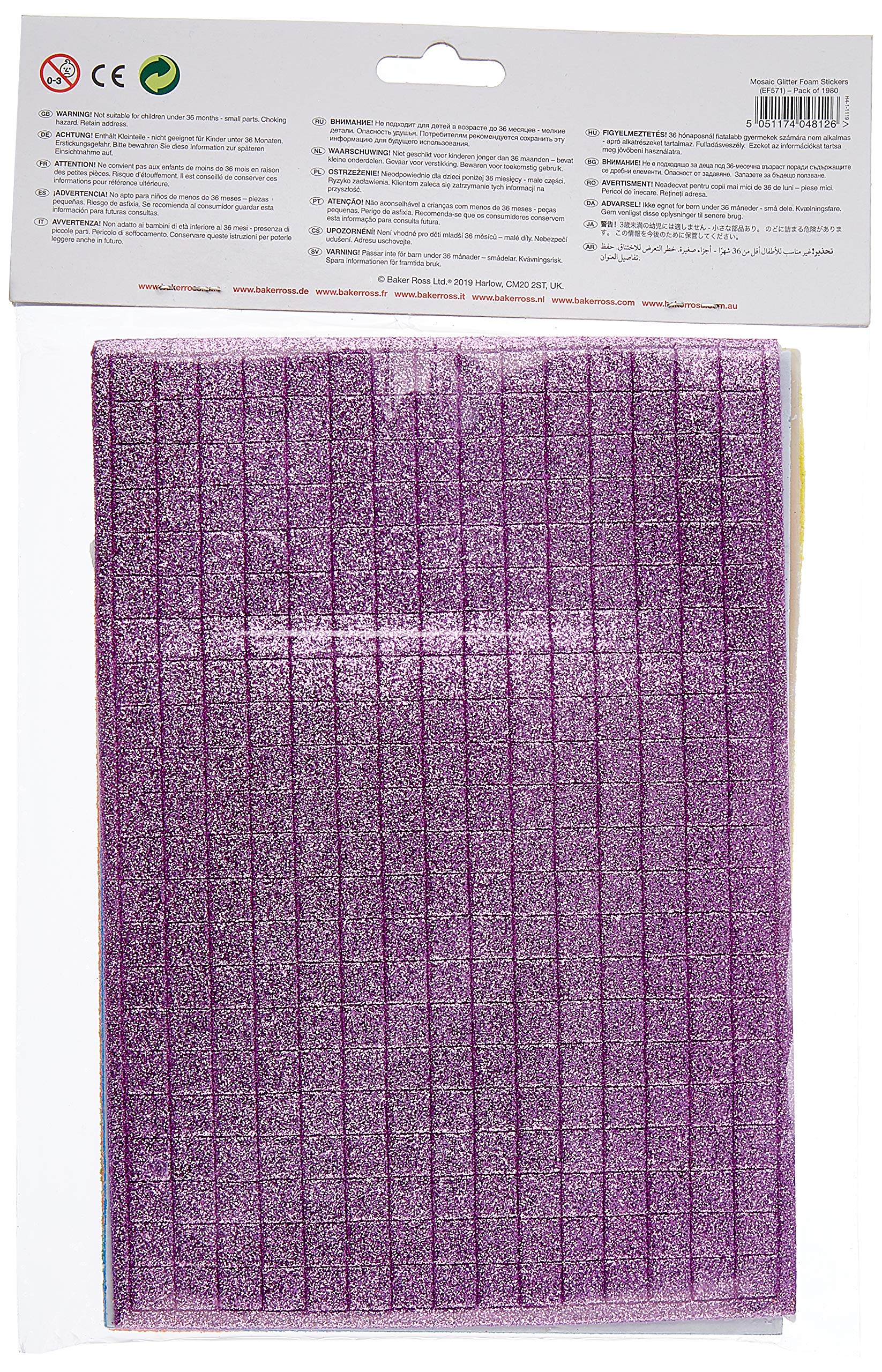 Baker Ross Adesivi Mosaico In Schiuma Con Brillantini (confezione Da 1980