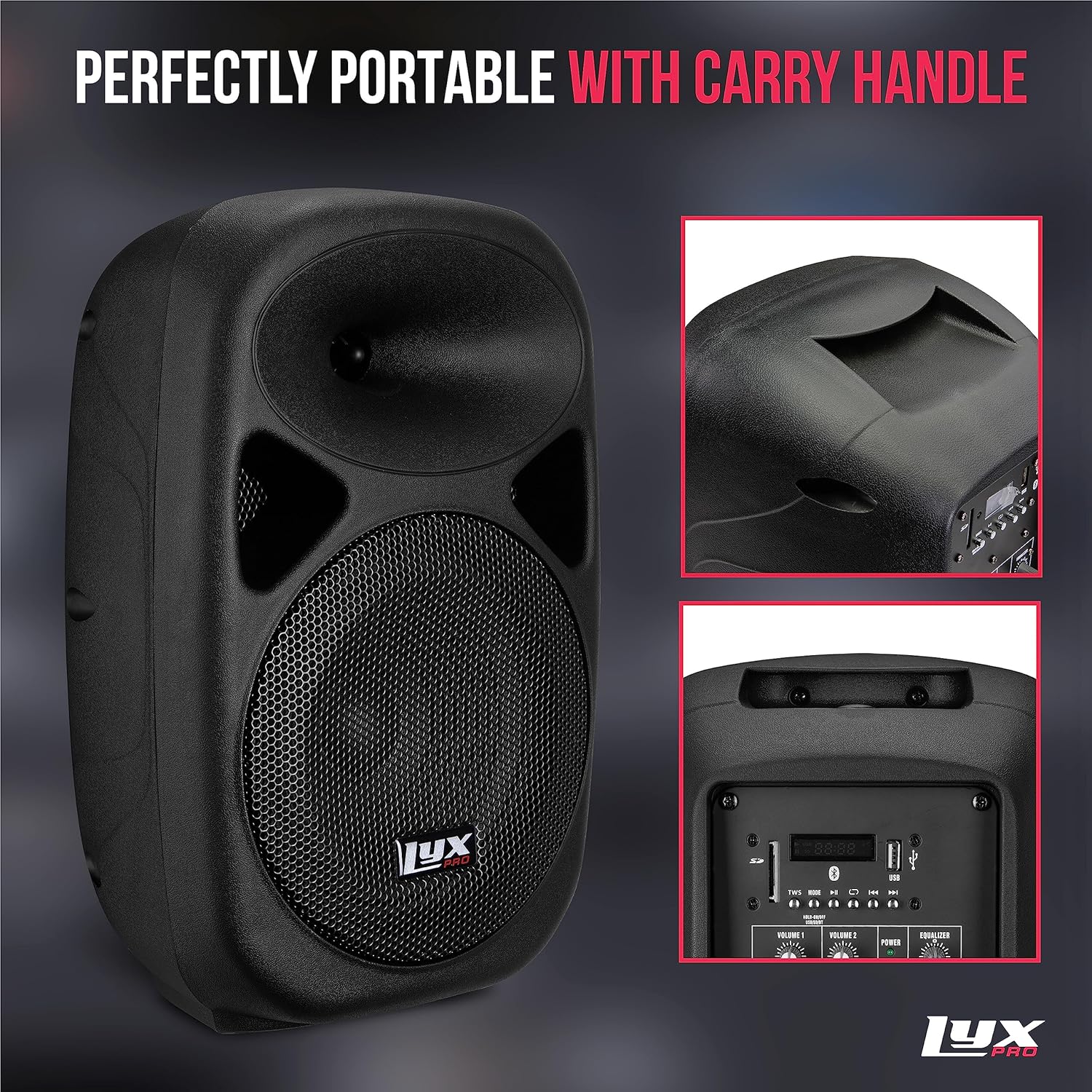LyxPro SPA-8 Compact 8" Portable PA System 100-Watt RMS Power Active Speaker System Equalizer Bluetooth SD Slot USB MP3 XLR 1/4" 1/8" 3.5mm Inputs - Image 5