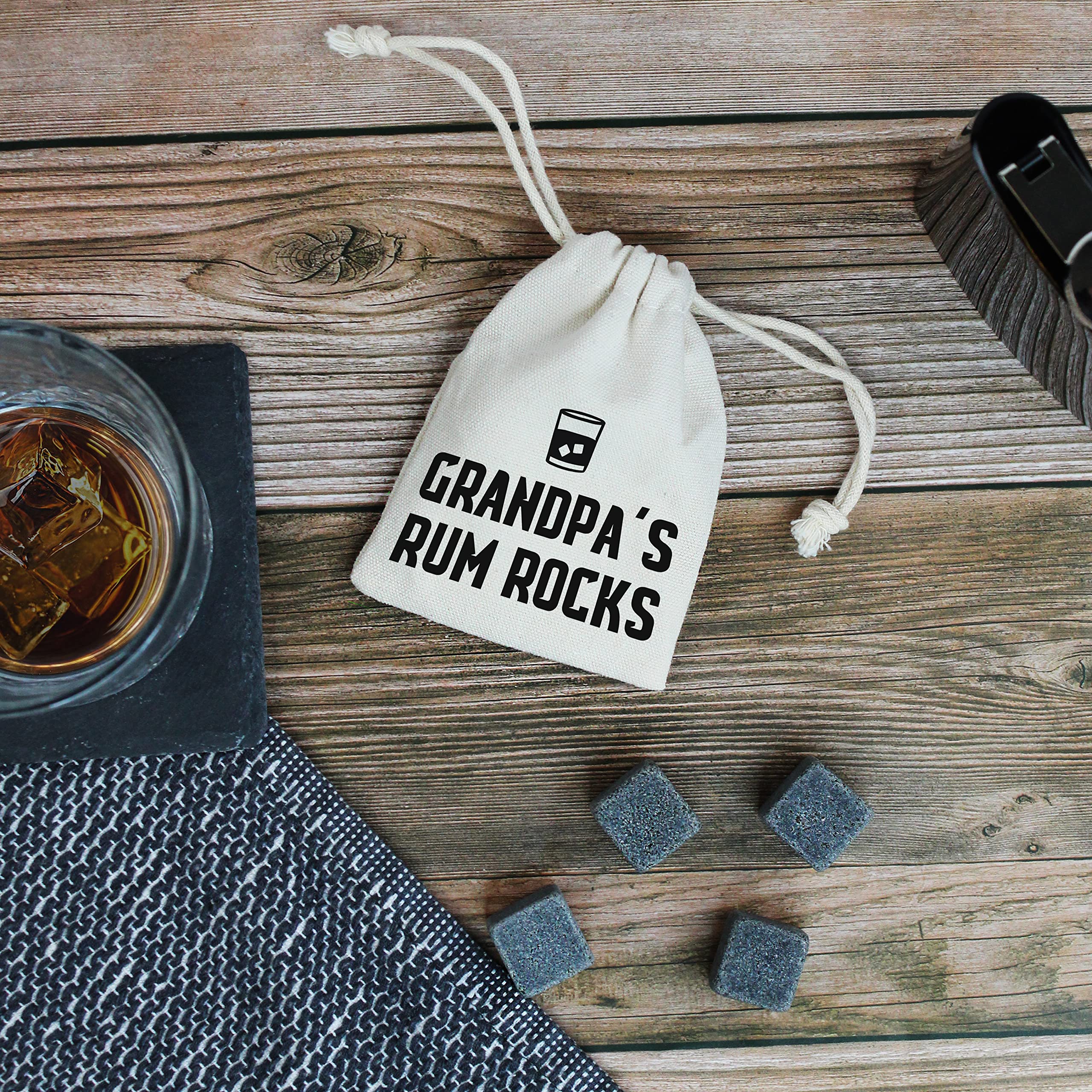 eBuyGB Grandpa's Rum Rocks with Cotton Drawstring Bag & 4 Soapstone Reusable Ice Cubes, Whiskey Stones for Father's Day, Birthday Gift for Him, Dad