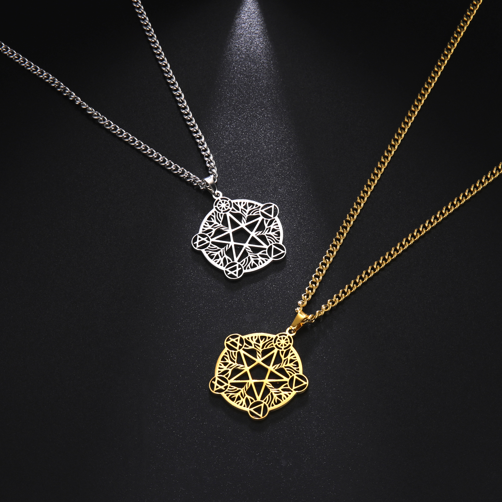 TEAMER Collana Pentacolo Albero Della Vita In Acciaio Inossidabile - Gioiello Pagano Wicca Per Donna, Misterioso Ed Elegante