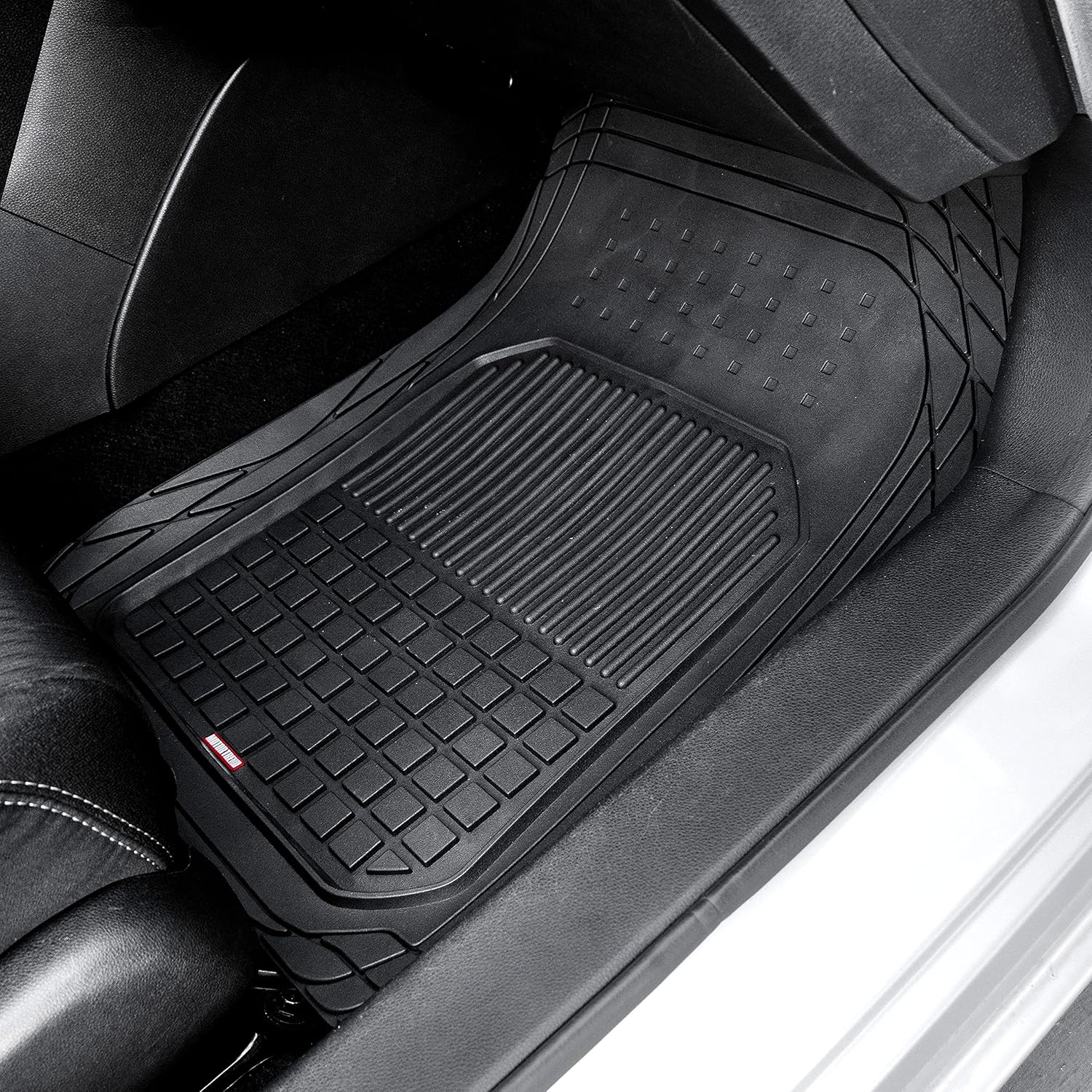 BDK 4-Piece FlexGrid Rubber Floor Mats for Cars Trucks SUVs Vans, Trim-to-Fit Heavy Duty Weatherproof Waterproof Square Grid Deep Dish Ridges Protection Front Rear