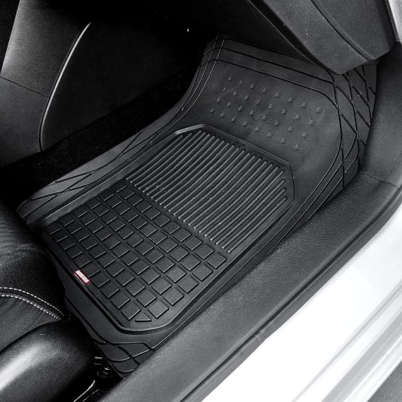 BDK 4-Piece FlexGrid Rubber Floor Mats for Cars Trucks SUVs Vans, Trim-to-Fit Heavy Duty Weatherproof Waterproof Square Grid Deep Dish Ridges Protection Front Rear