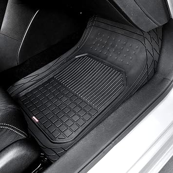 BDK 4-Piece FlexGrid Rubber Floor Mats for Cars Trucks SUVs Vans, Trim-to-Fit Heavy Duty Weatherproof Waterproof Square Grid Deep Dish Ridges Protection Front Rear
