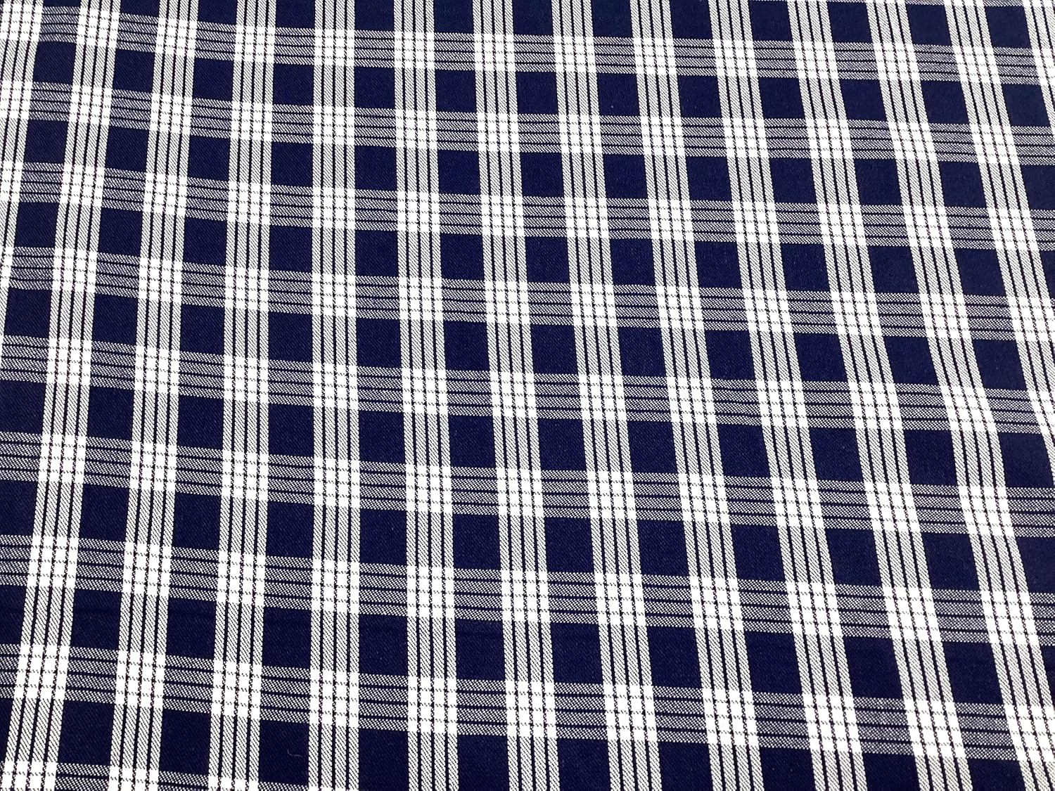Navy Blue Woven Palaka Hawaiian Print Fabric Cotton Sold by The Yard