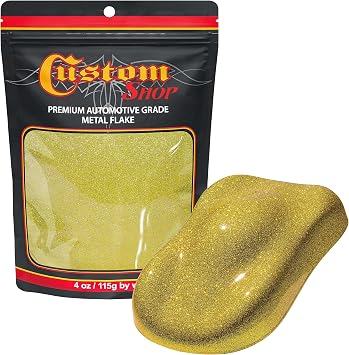 Custom Shop Metal Flake for Automotive Paint, Brilliant Gold, 4oz Standard .015" Metal Flakes for Car Paint, UV Resistant Glitter Paints Additive for Epoxy Resin & Custom Finishes