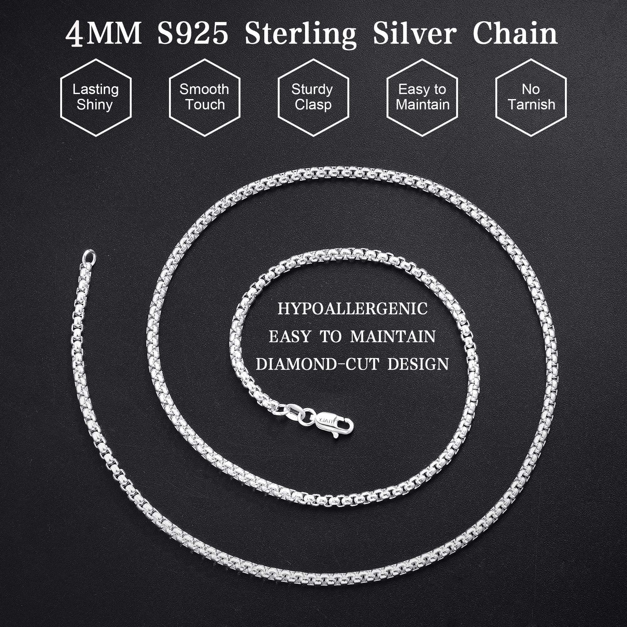 Kette Silber Über 925 Herren, 4mm Silberkette Herren 41/46/51/56CM