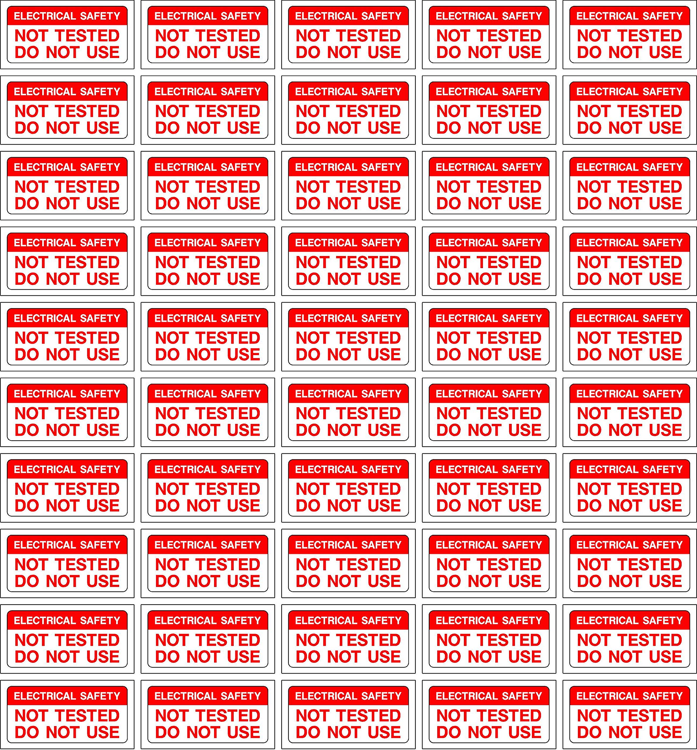 Quality control labels Electrical safety not tested do not use - 50 Stickers 40mm x 20mm