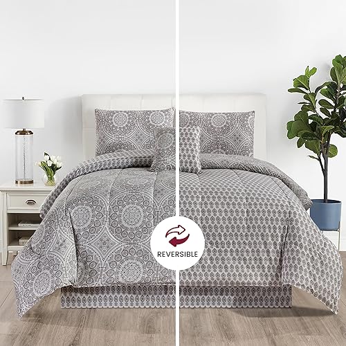 LDC LUX DECOR COLLECTION Juego de edredón tamaño King color gris azteca, experimenta la comodidad con el edredón King  Juego de edredón de 5 piezas