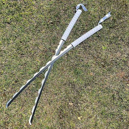 Vista 6 de Bowen - Espada de anime Demon Slayer, Tanjirou Rengoku Samurai, 40.5 pulgadas de acero al carbono real Espada Inosuke 2 piezas