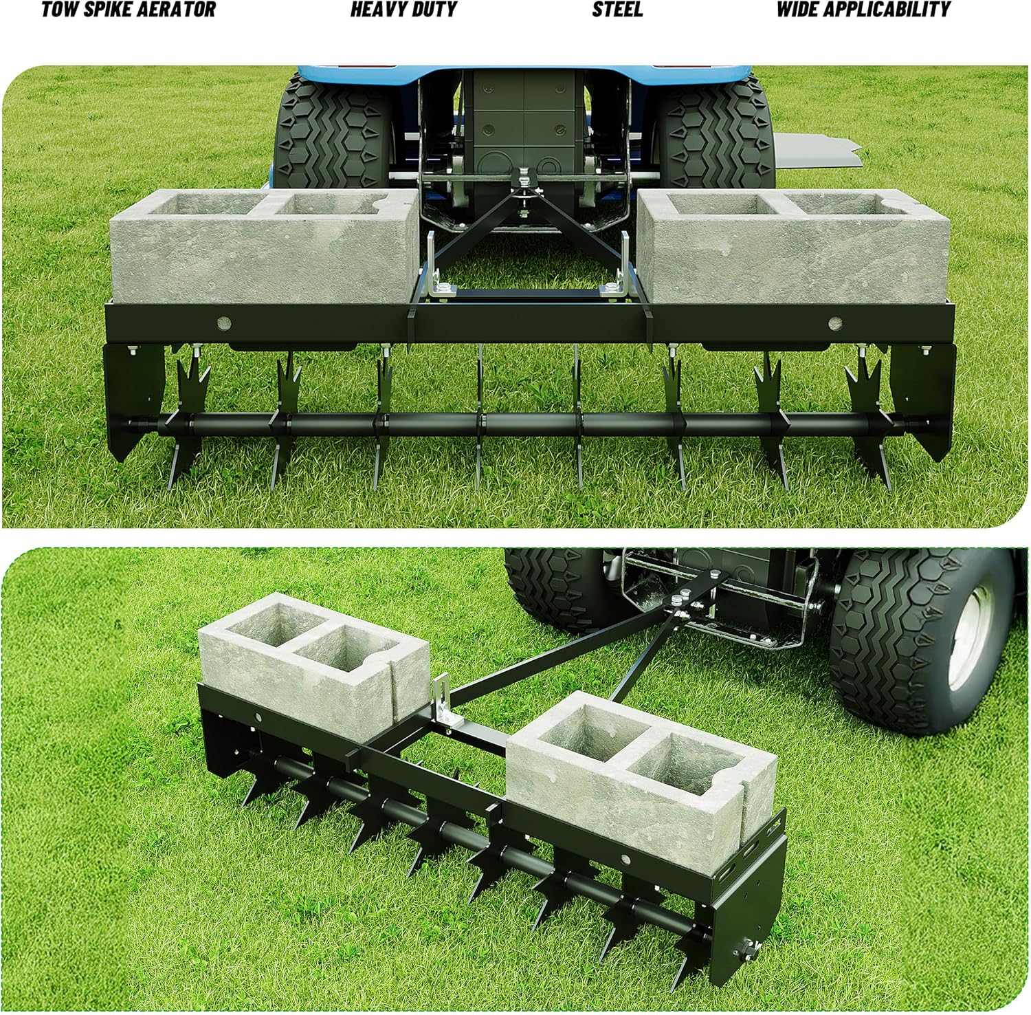 32 in Tow Behind Spike Aerator W/ 8 Spikes, Hitch Pin Attach to Lawn Tractor, Most ZTRs, ATVs Soil Mower Hitch, Lawn Soil Penetrator for Gardens, Lawns, Farms