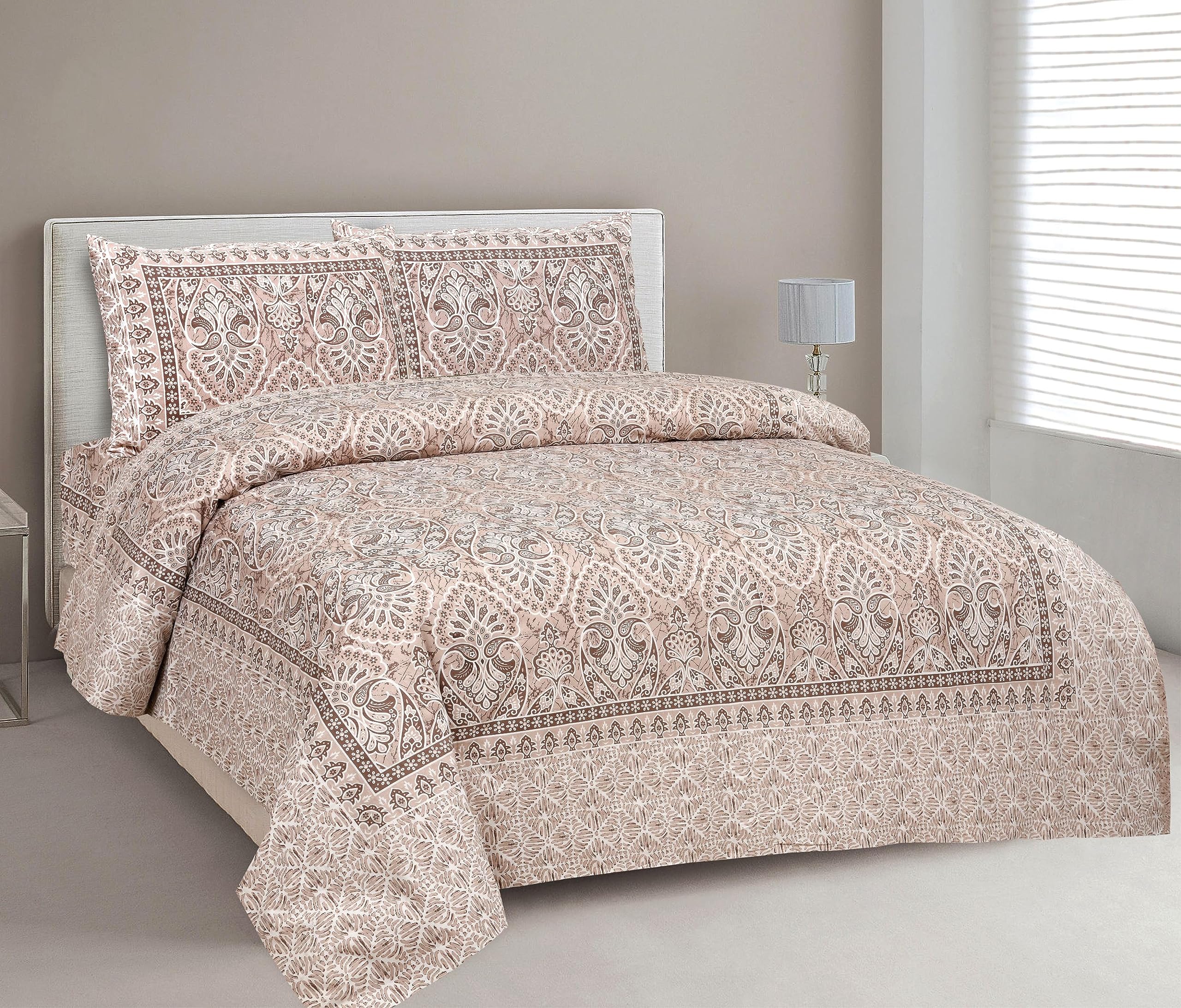 Lali prints Ethnic Block Print King Size Double Bed Bedsheet with 2 Pillow Coves (Zip) 100% Cotton - Brown, 220 TC