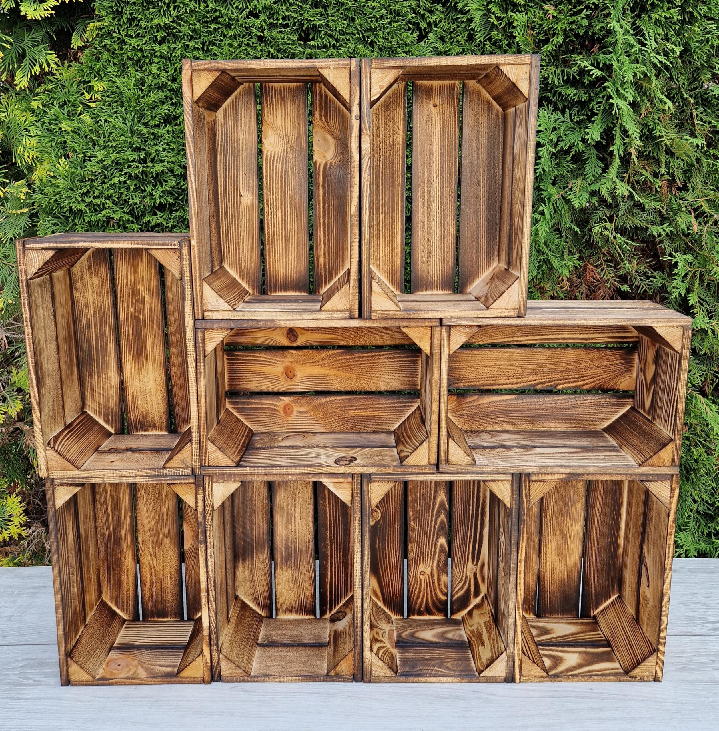 PYXIDAS Rustic Wooden Storage Boxes & Crates - Handmade Vintage Home Decor (Burnt effect 9 Crates, 30x20x15)