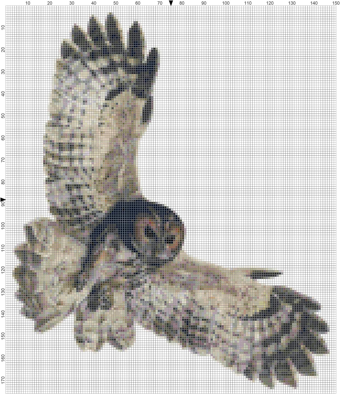 Boston Needleworks Tawny Owl in Flight Counted Cross Stitch Pattern Chart Graph