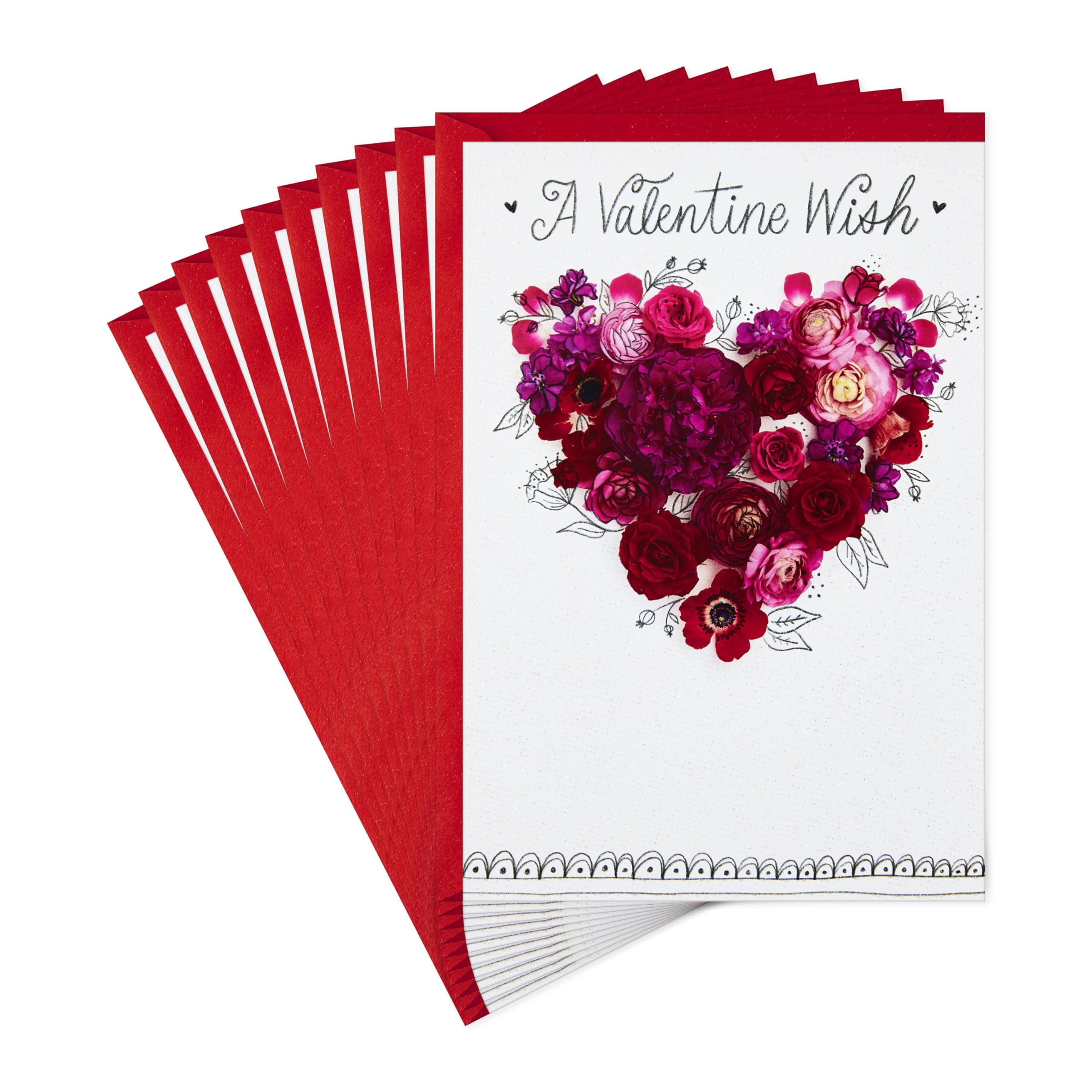 Pack of Valentines Day Cards, Valentine Wish (10 Valentine's Day Cards with Envelopes)