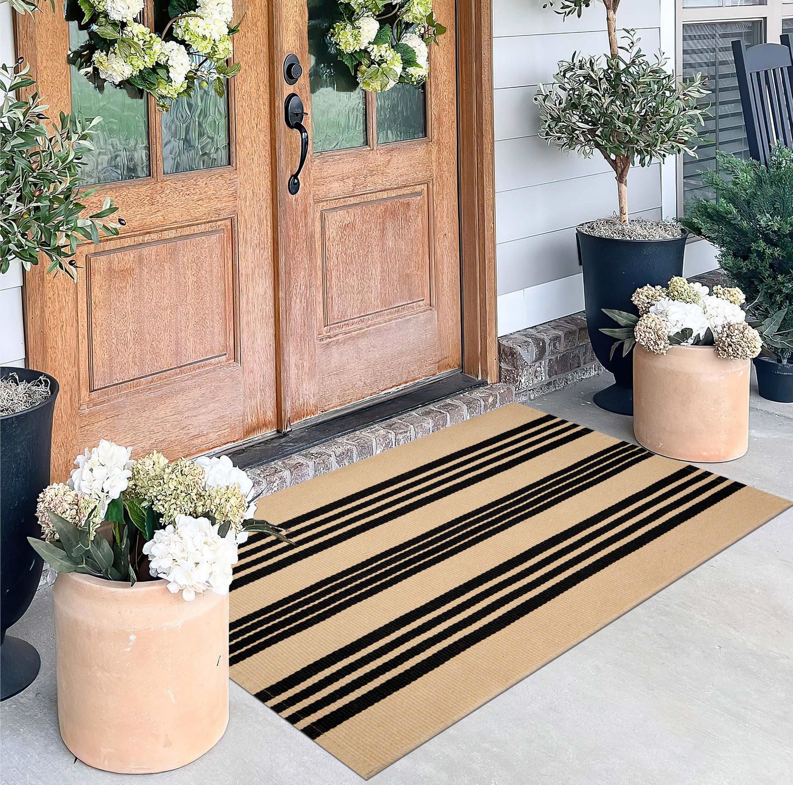 Alfombra de Exterior a Rayas de 2,3'x3,6', Felpudo pequeño para Puerta