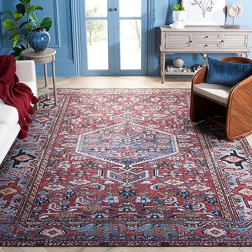 Miniatura 1 de SAFAVIEH Tucson Collection - Alfombra de área de 8 x 10 pies, diseño persa azul y óxido, no desprende pelusa, lavable a máquina y antideslizante,