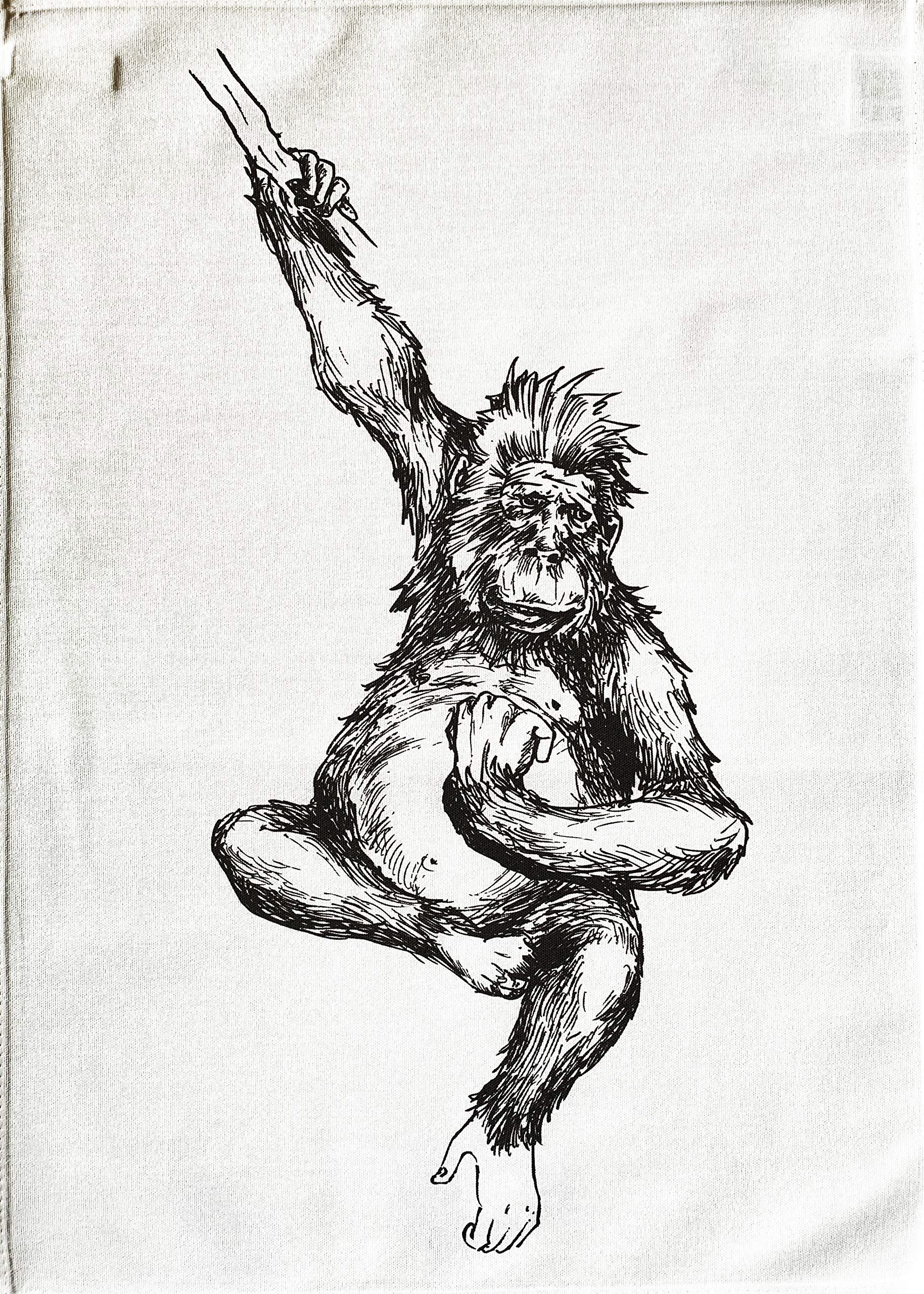 Half A Donkey White The Swinging Monkey - Hand Drawn Retro Style Large Cotton Tea Towel
